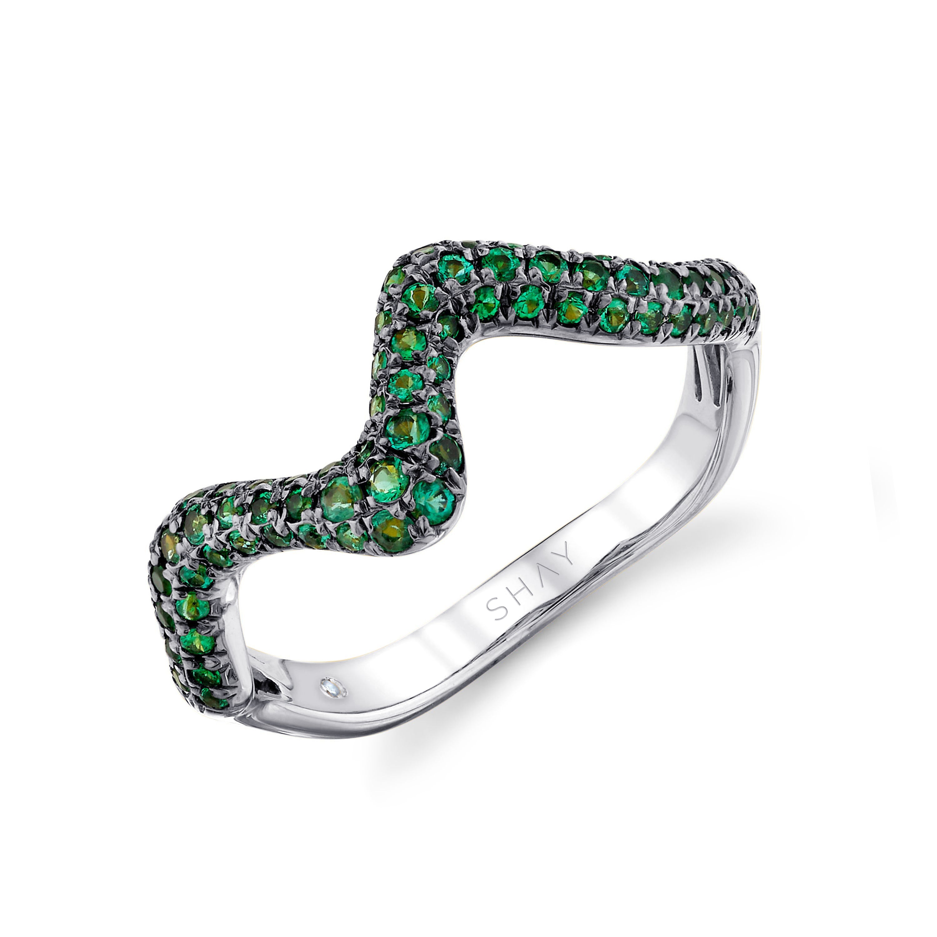 EMERALD WAVE PINKY RING