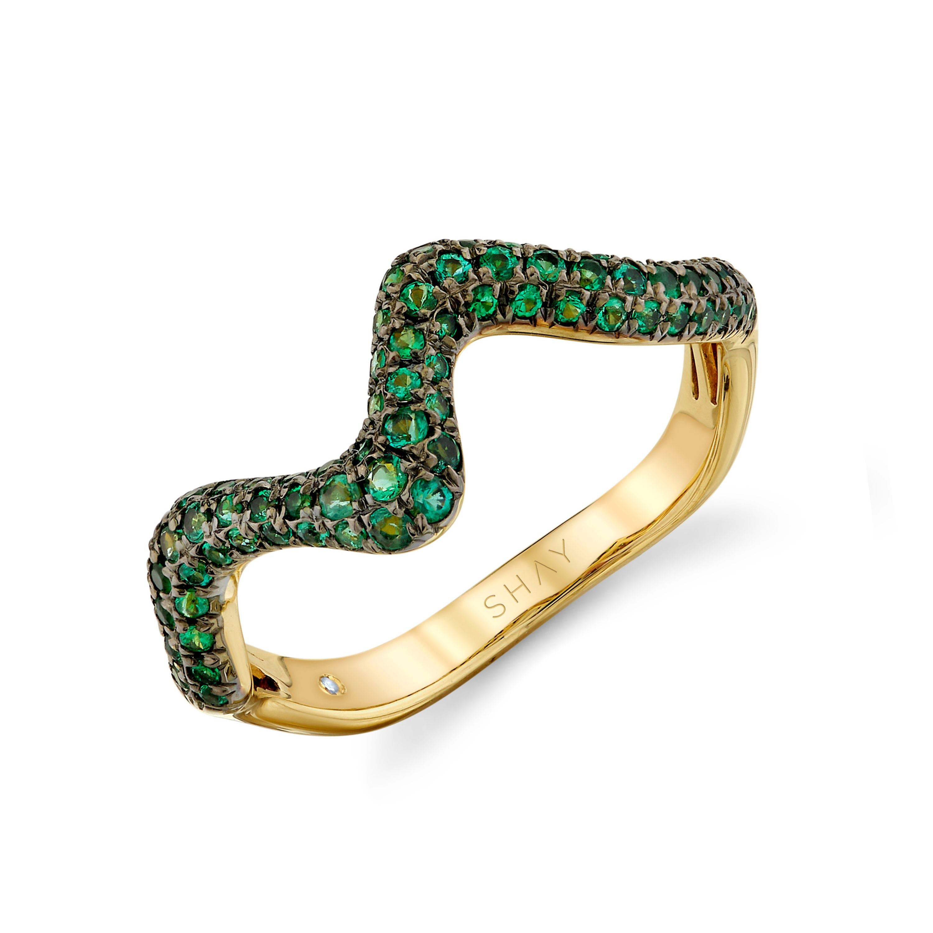 READY TO SHIP EMERALD WAVE PINKY RING
