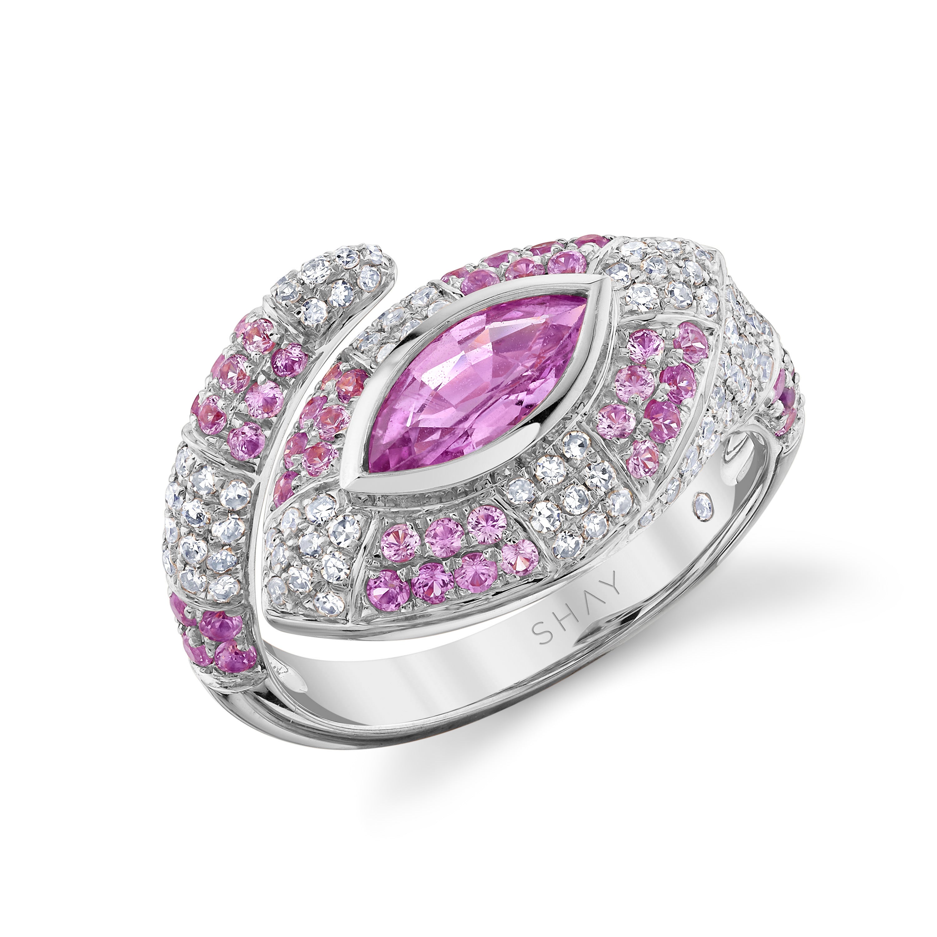 PINK SAPPHIRE & DIAMOND RIVIERA PINKY RING