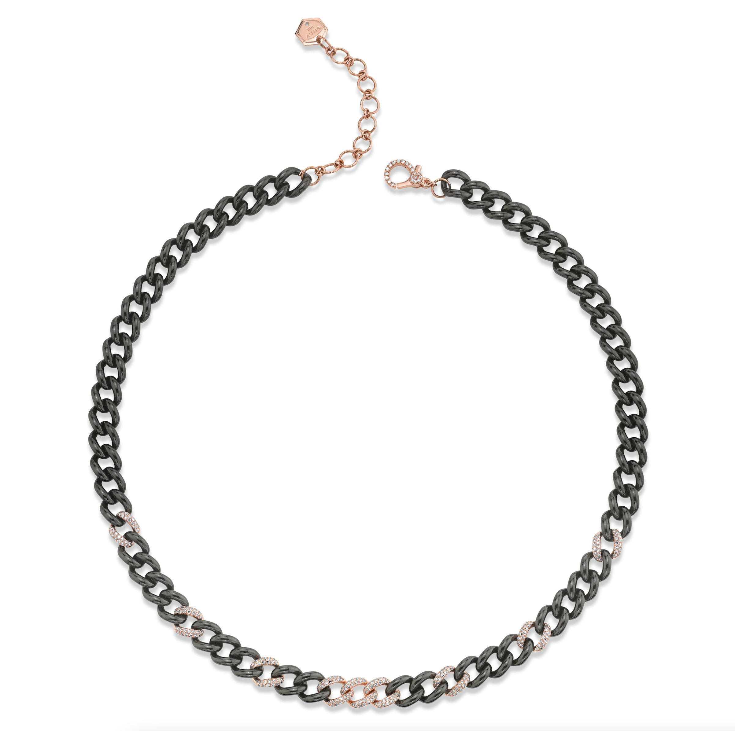 READY TO SHIP DIAMOND 9 PAVE & BLACK CERAMIC MEDIUM LINK NECKLACE