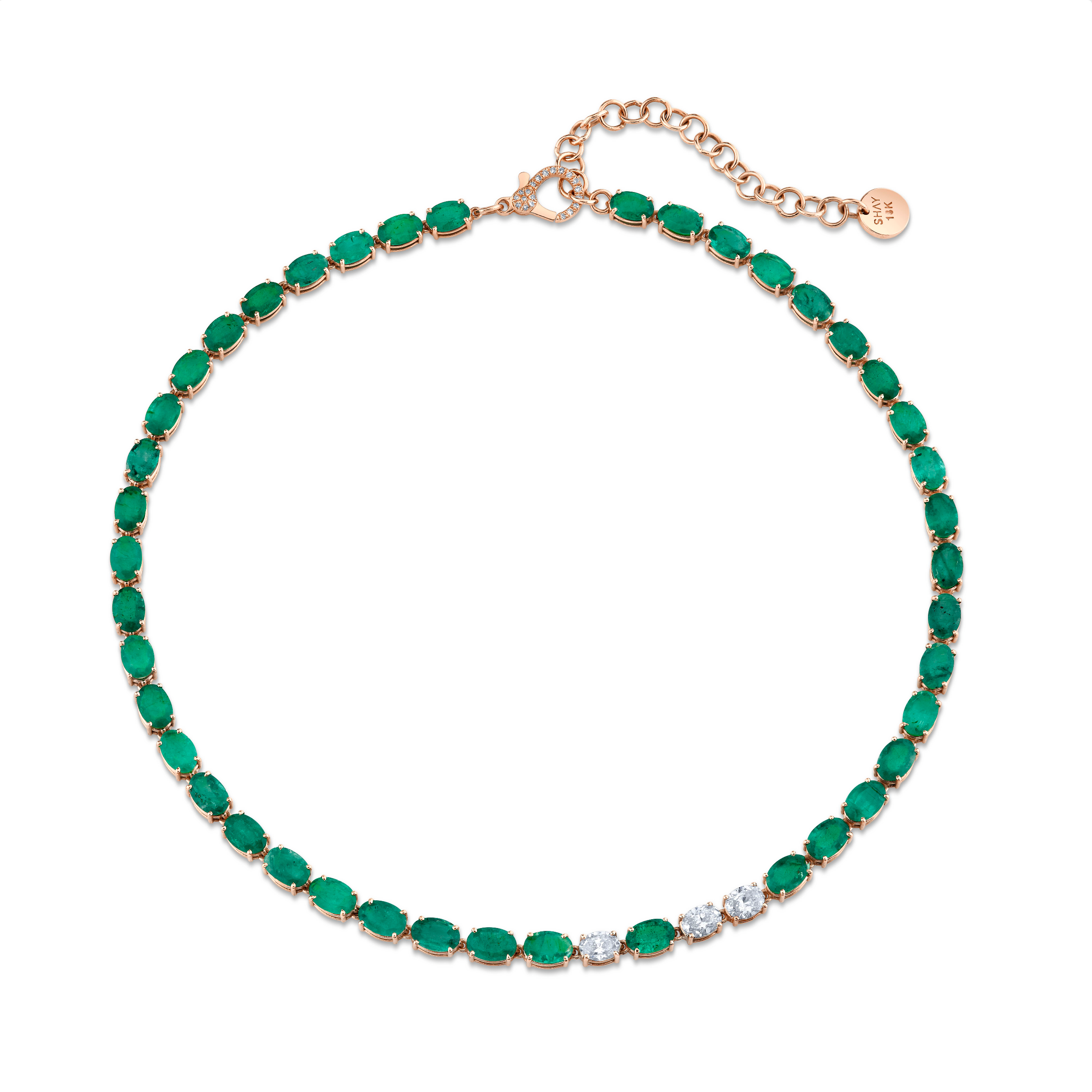 EMERALD & DIAMOND OVAL TENNIS NECKLACE