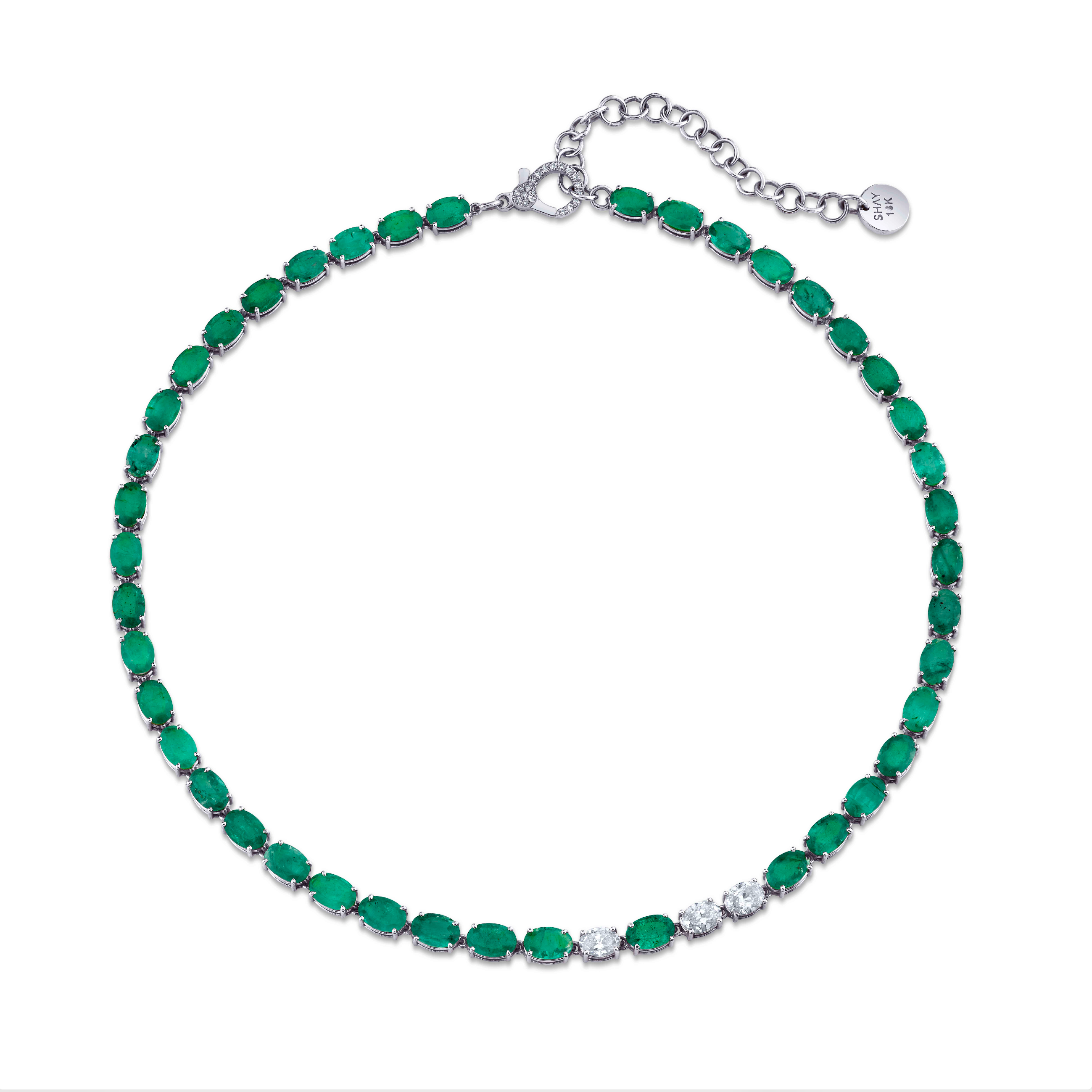 EMERALD & DIAMOND OVAL TENNIS NECKLACE
