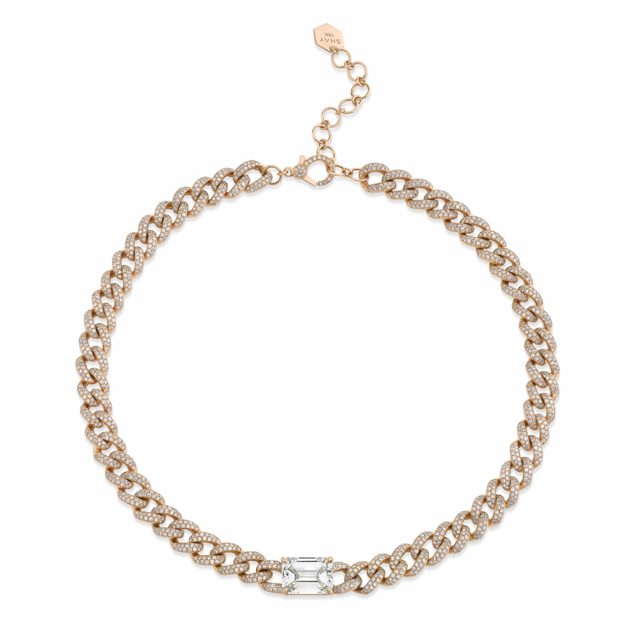 DIAMOND EMERALD CUT LINK NECKLACE