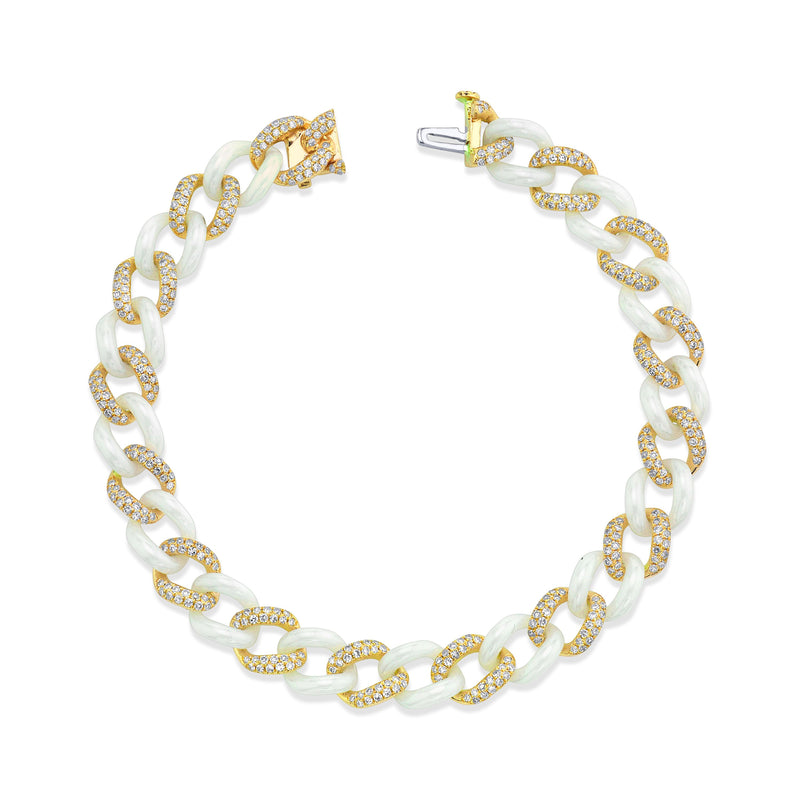 READY TO SHIP DIAMOND PAVE & WHITE CERAMIC MEDIUM LINK BRACELET