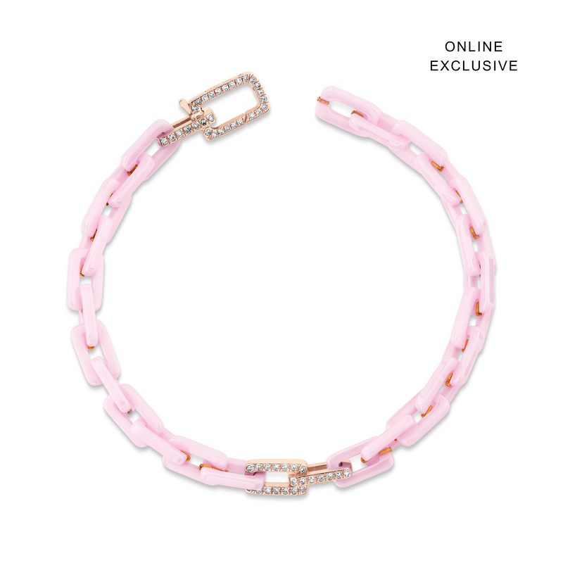 DIAMOND 2 PAVE PINK CERAMIC MINI DECO LINK BRACELET