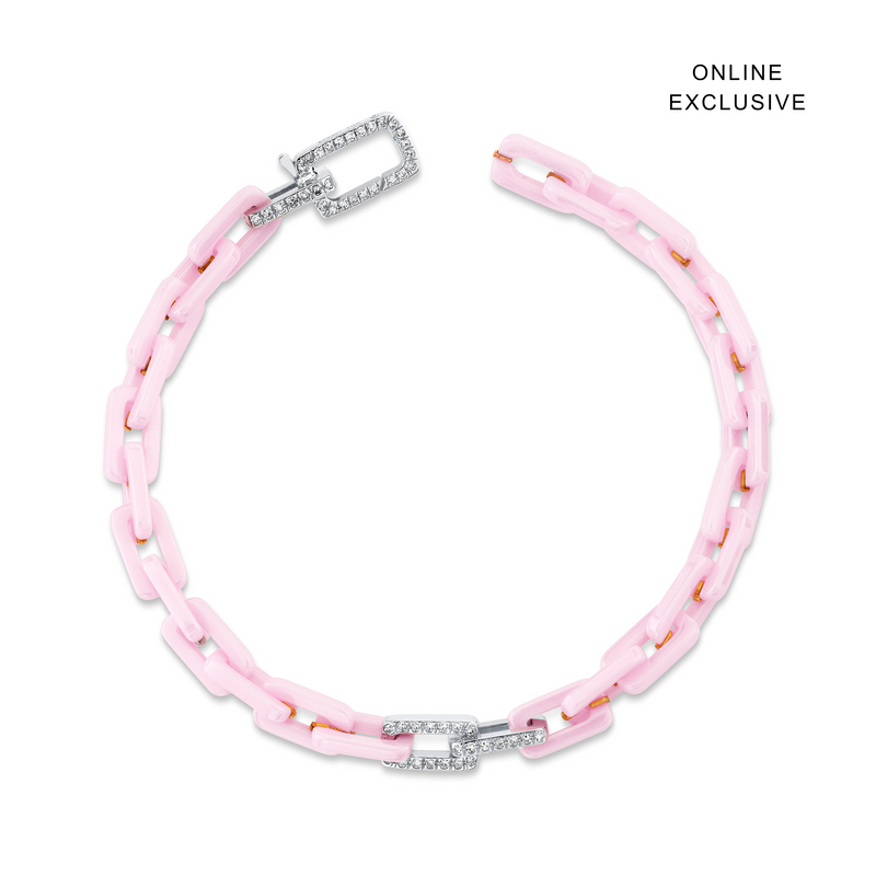 READY TO SHIP DIAMOND 2 PAVE PINK CERAMIC MINI DECO LINK BRACELET