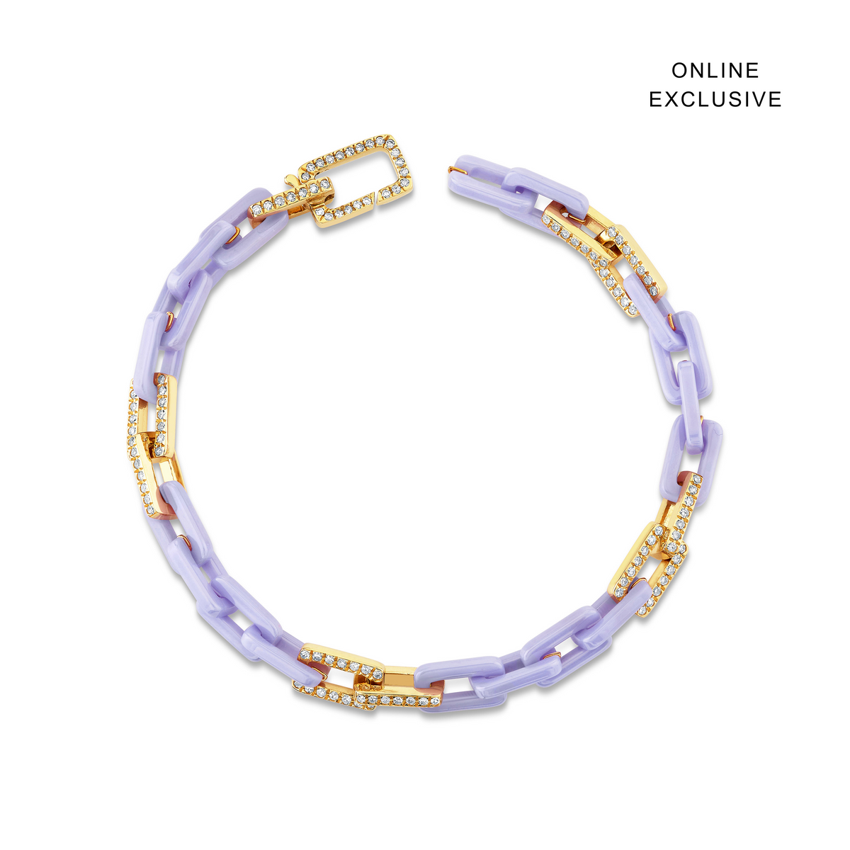 READY TO SHIP DIAMOND 8 PAVE LAVENDER CERAMIC MINI DECO LINK BRACELET