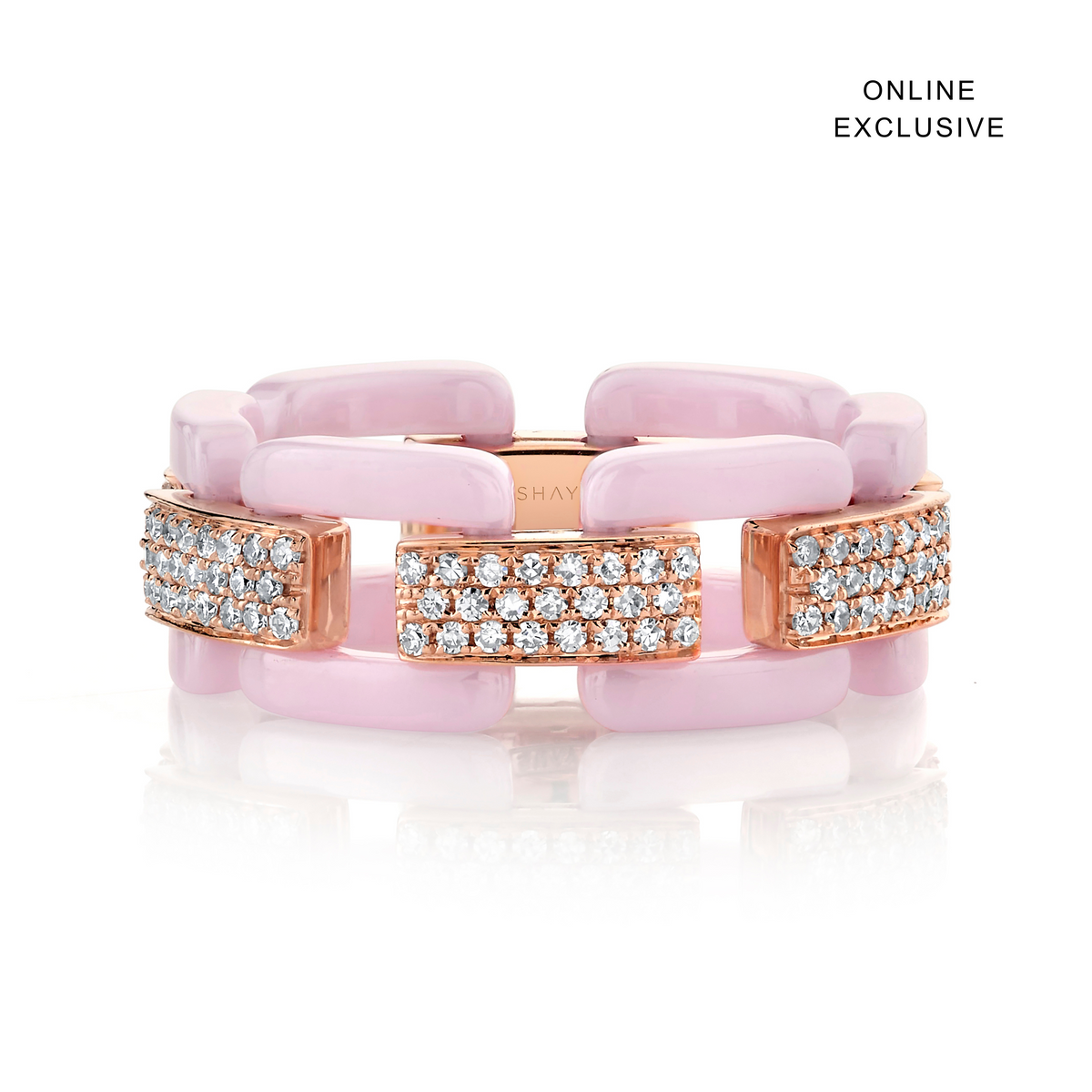 READY TO SHIP DIAMOND PAVE PINK CERAMIC DECO LINK RING