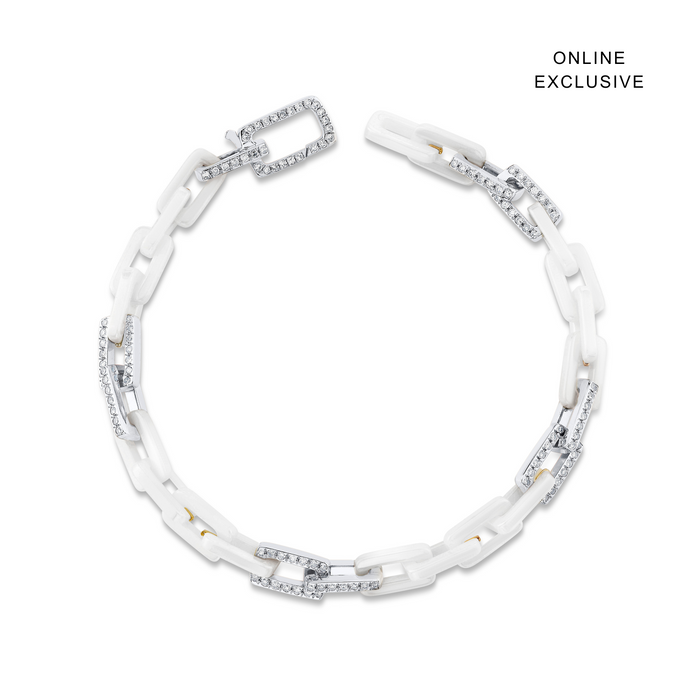 DIAMOND 8 PAVE WHITE CERAMIC MINI DECO LINK BRACELET