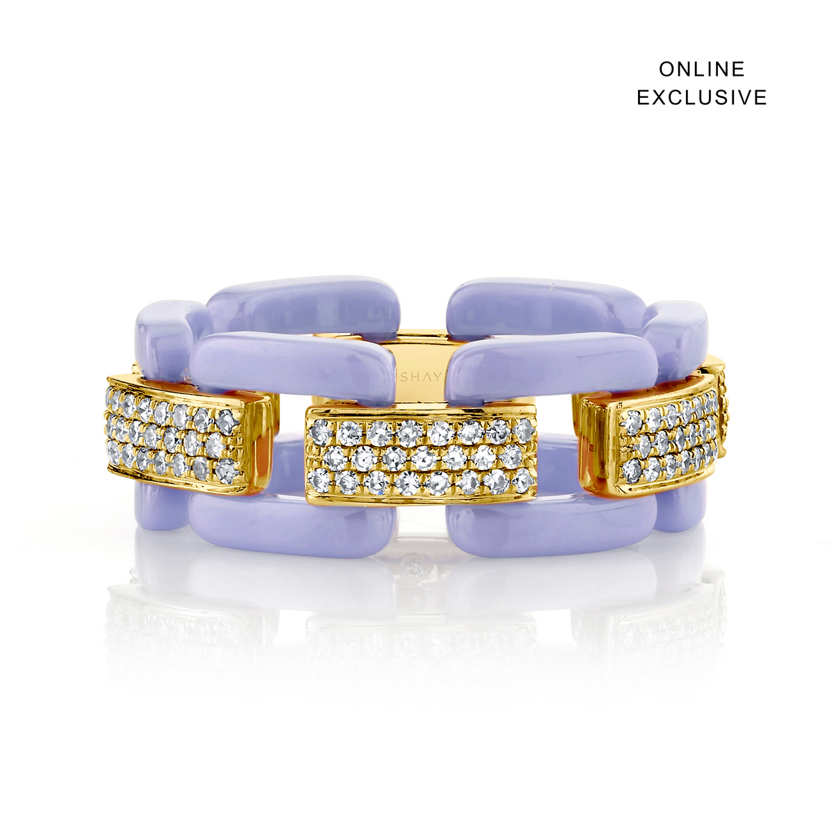 DIAMOND PAVE LAVENDER CERAMIC DECO LINK RING