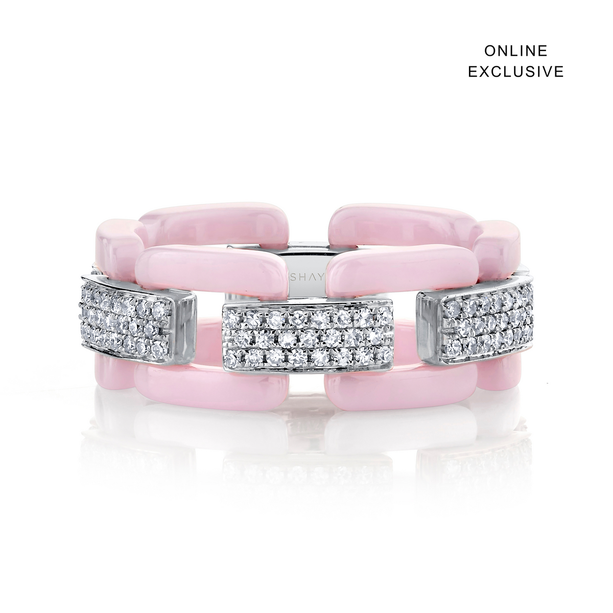 DIAMOND PAVE PINK CERAMIC DECO LINK RING