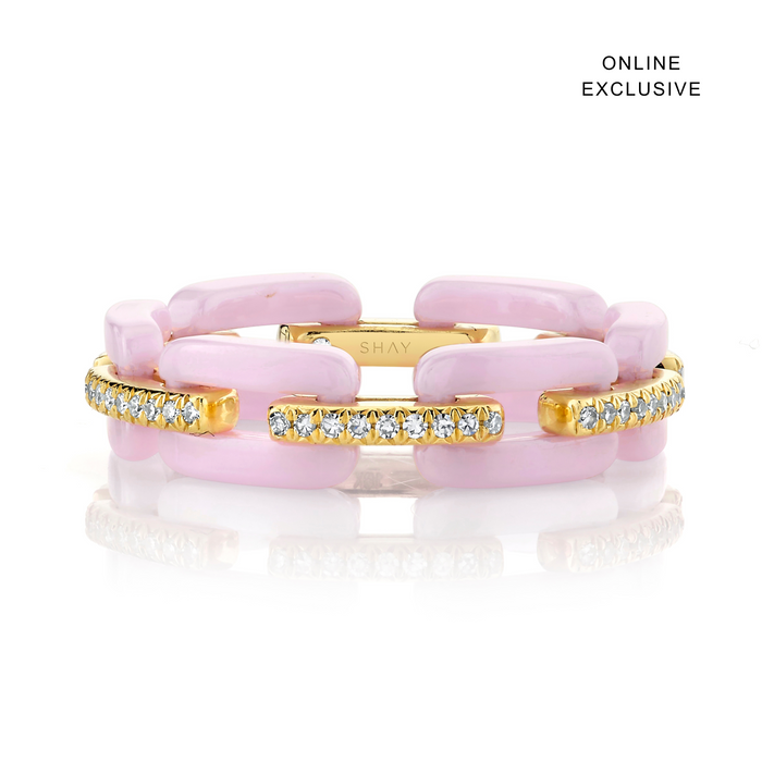 DIAMOND PAVE PINK CERAMIC MINI DECO LINK RING