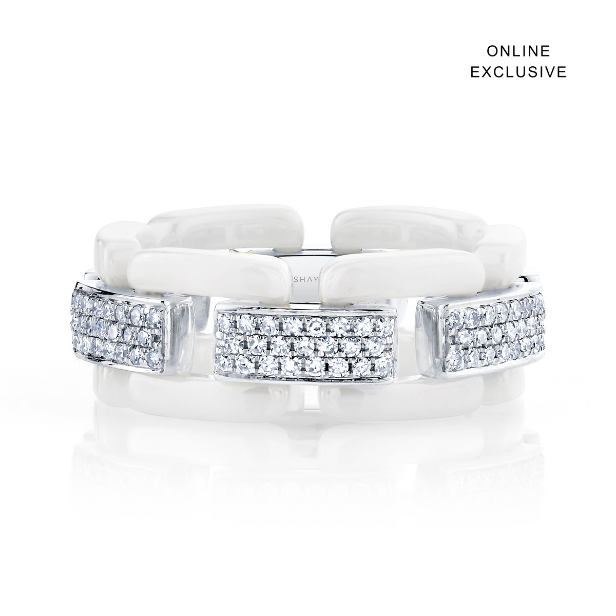 DIAMOND PAVE WHITE CERAMIC DECO LINK RING