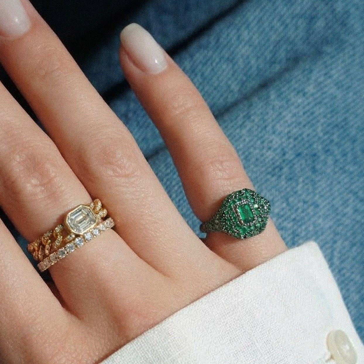 EMERALD PAVE PINKY RING