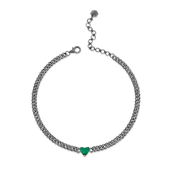 EMERALD HEART PAVE MINI LINK NECKLACE