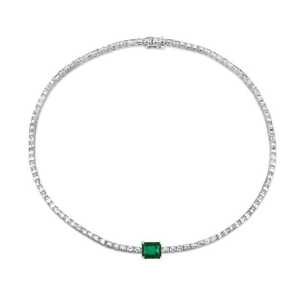 Diamond & Emerald Baguette Tennis Necklace