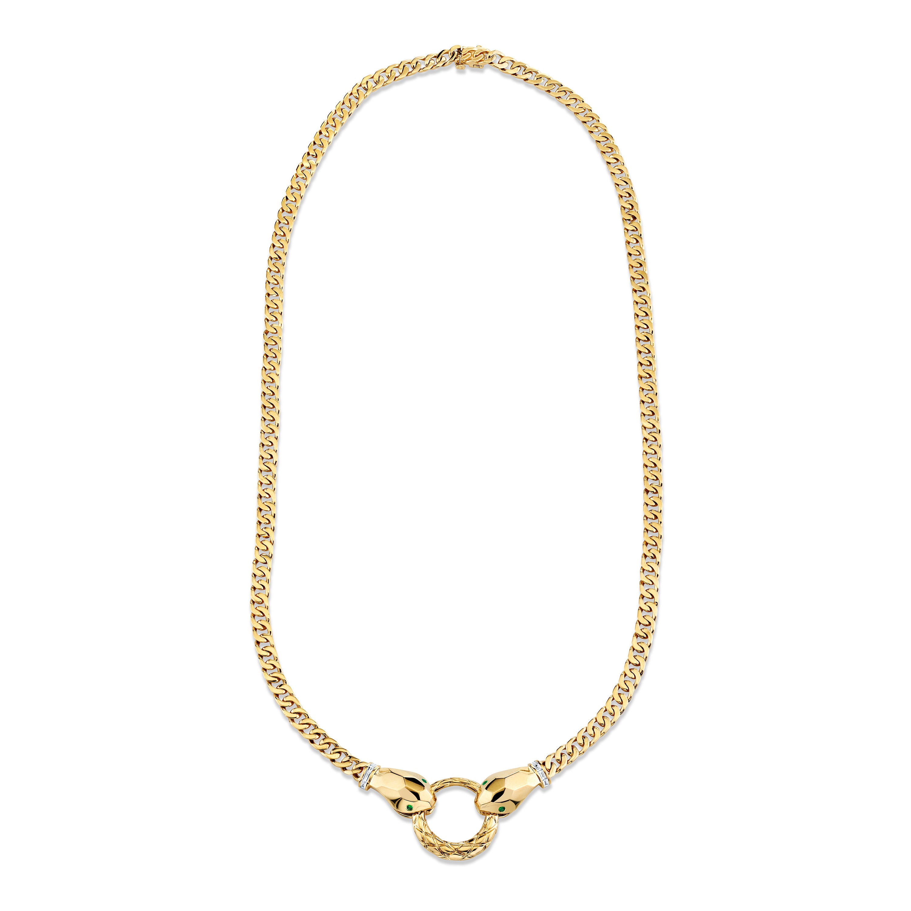 MEN'S DIAMOND & GREEN GARNET DOUBLE SNAKE NECKLACE