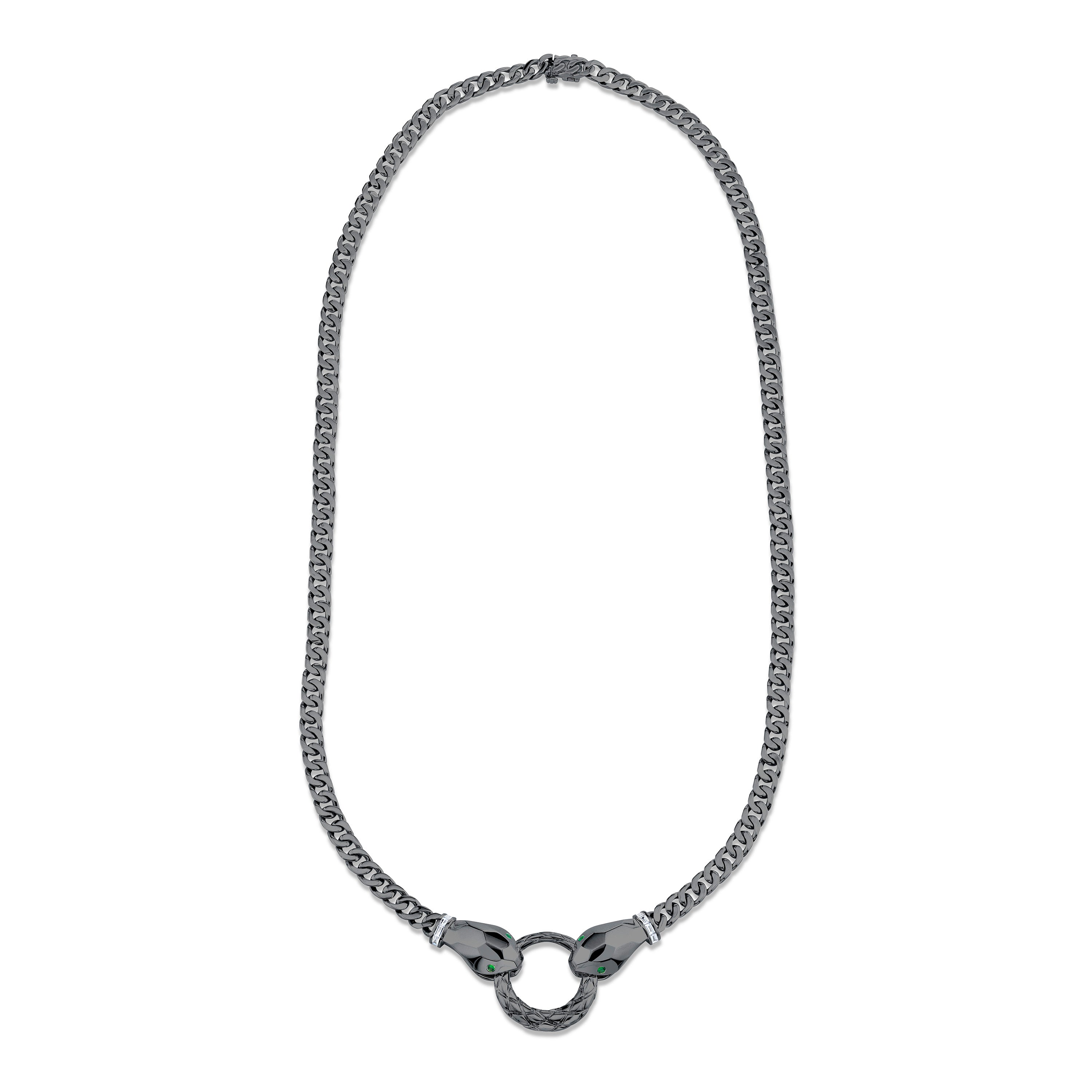 MEN'S DIAMOND & GREEN GARNET DOUBLE SNAKE NECKLACE