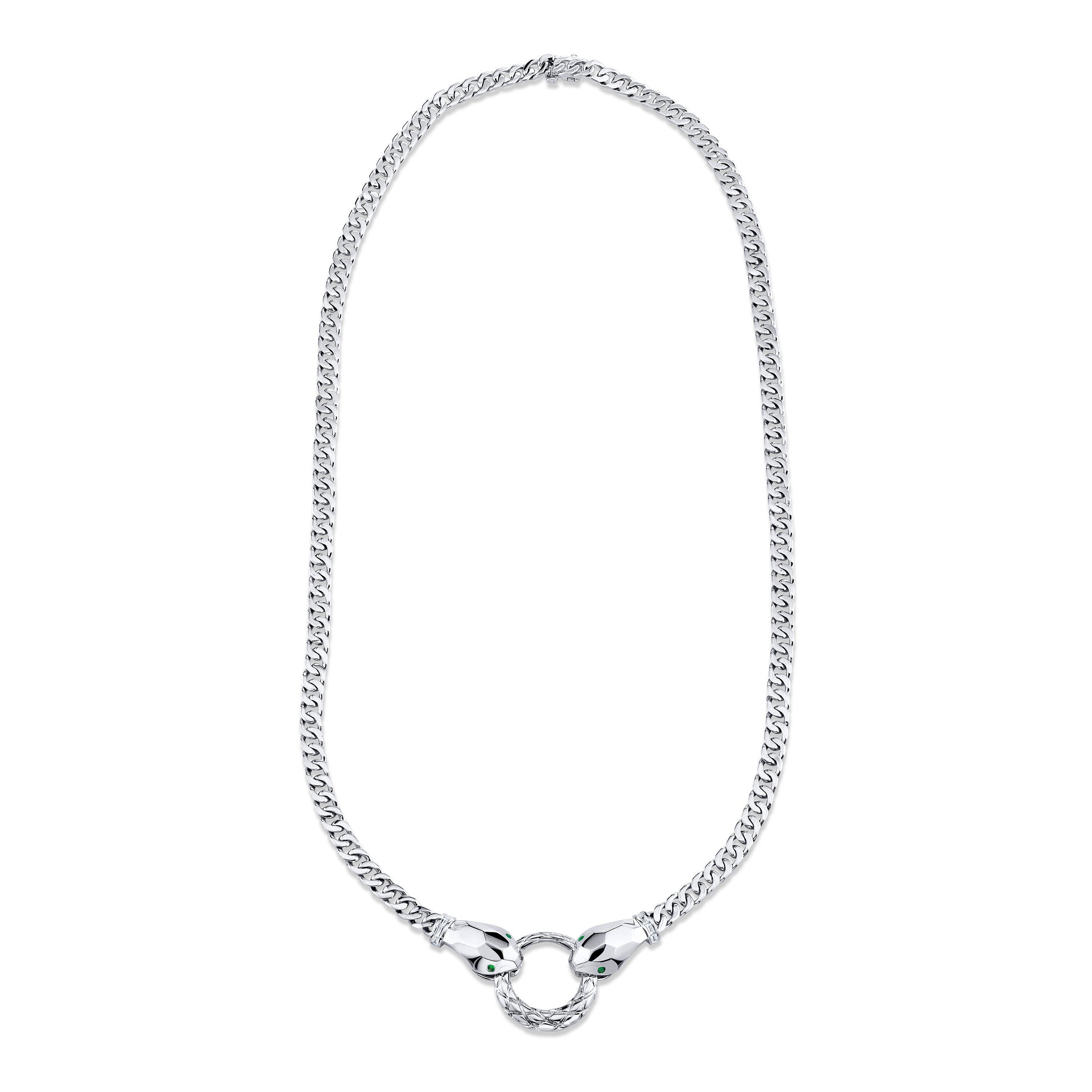 MEN'S DIAMOND & GREEN GARNET DOUBLE SNAKE NECKLACE