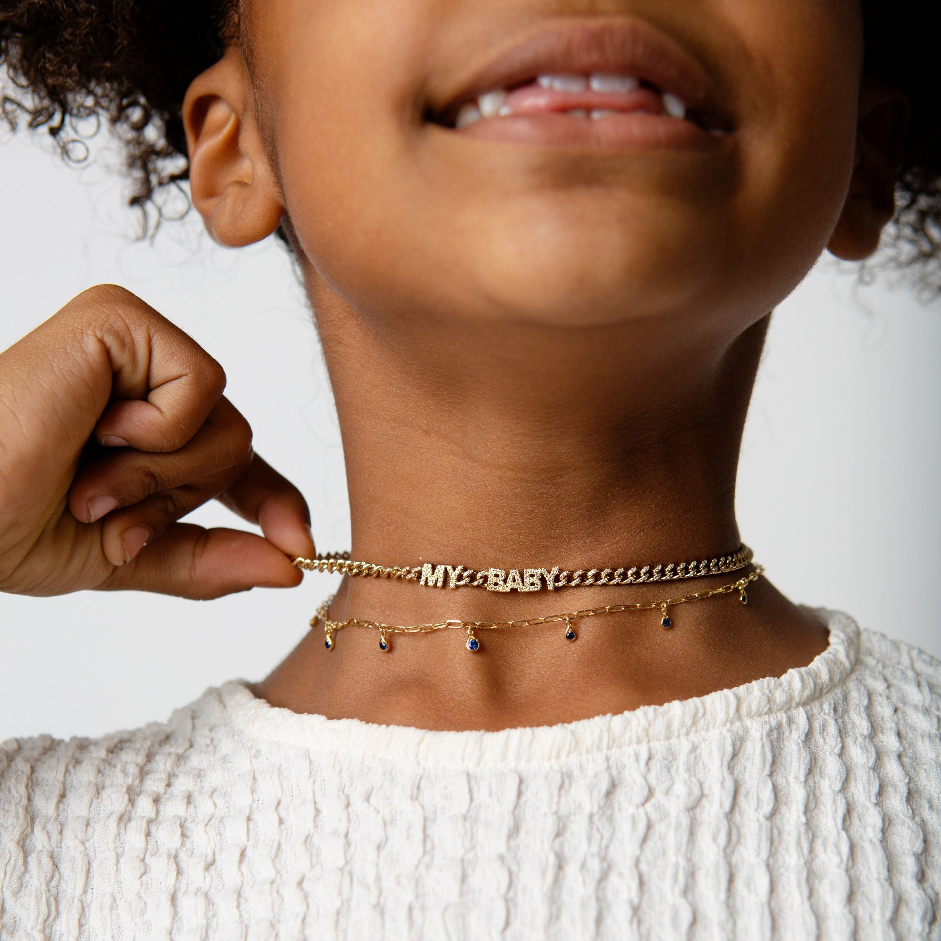 READY TO SHIP MINI ME DIAMOND PAVE "MY BABY" BABY LINK NECKLACE