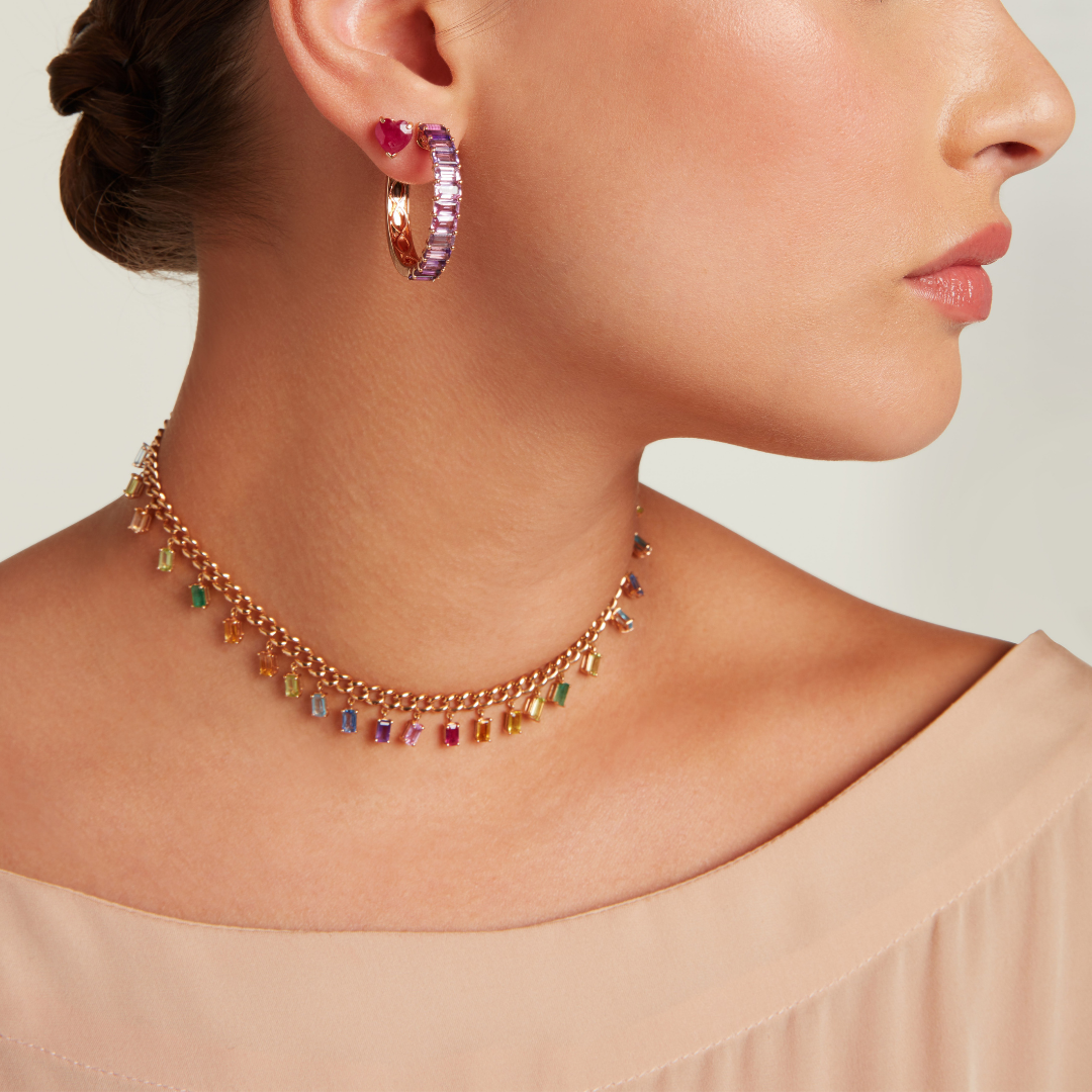 RAINBOW BAGUETTE LINK CHOKER