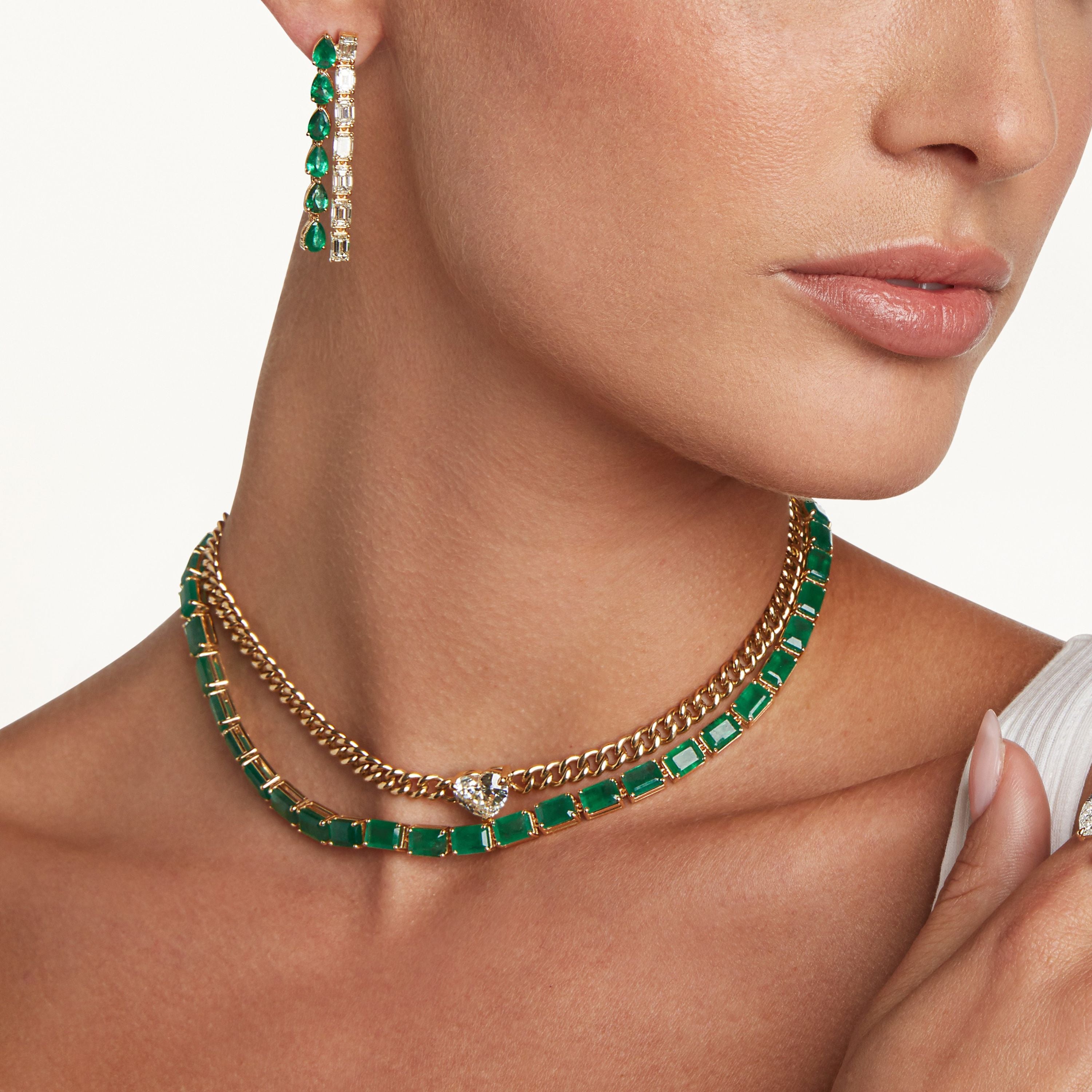 EMERALD EAST WEST TENNIS NECKLACE