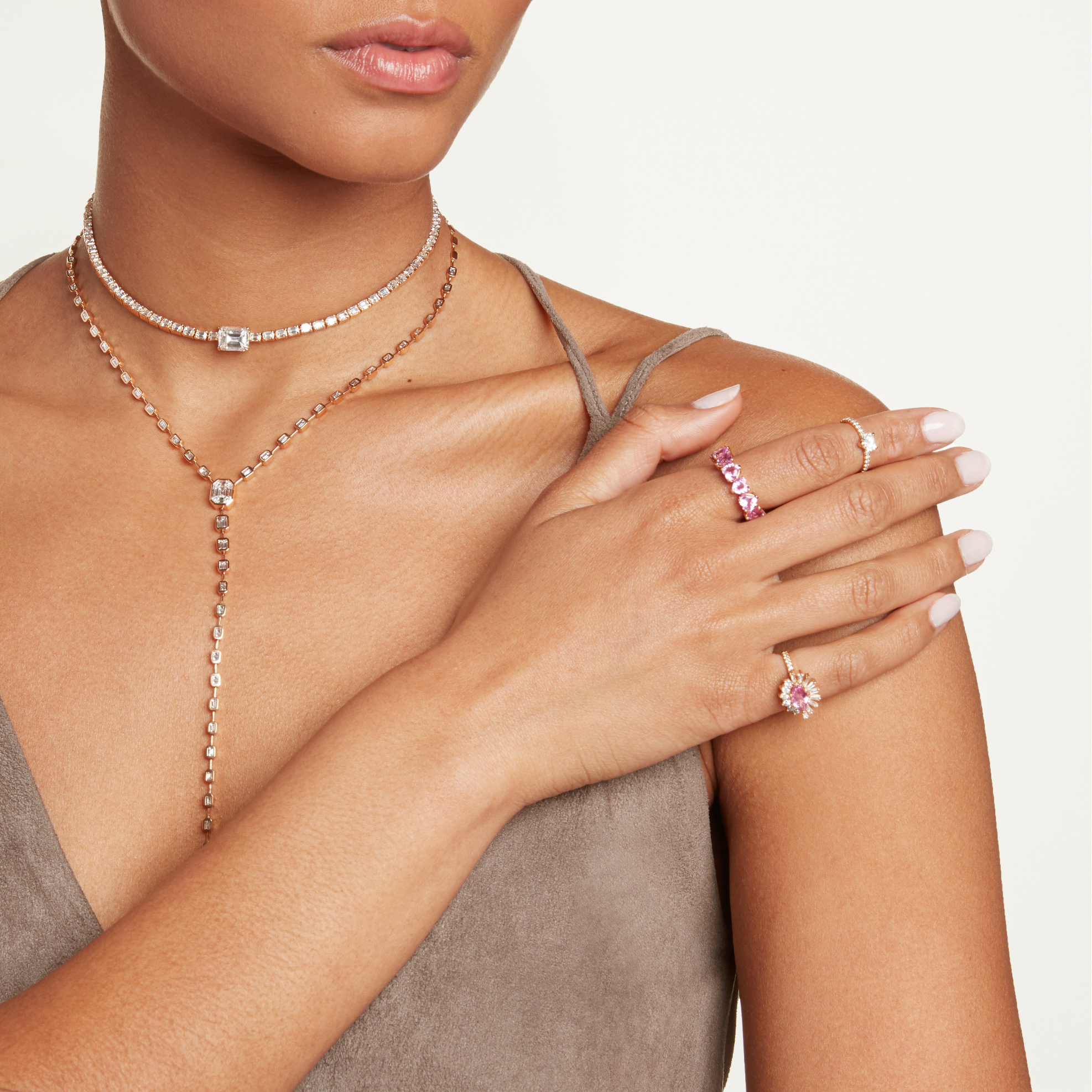 READY TO SHIP PINK SAPPHIRE HEART ETERNITY BAND