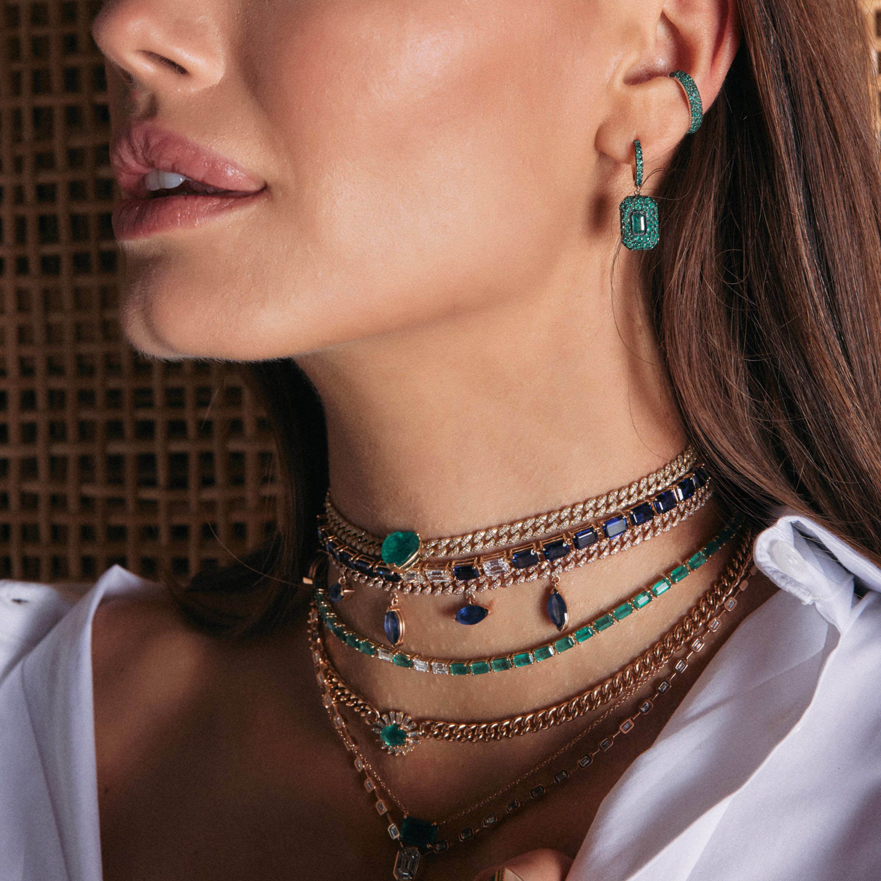 EMERALD & DIAMOND EAST WEST TENNIS NECKLACE