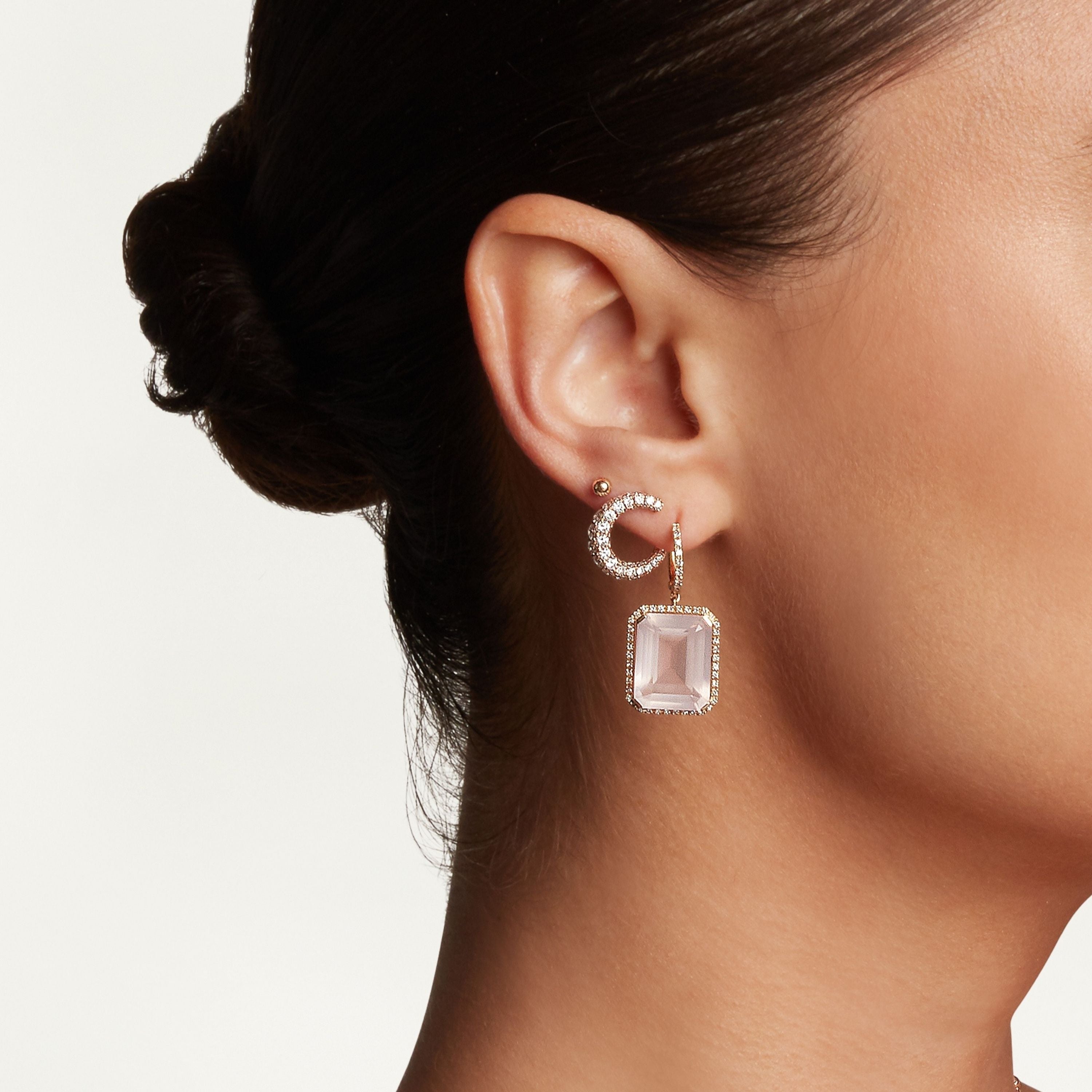 READY TO SHIP LIGHT PINK CRYSTAL & DIAMOND PORTRAIT EARRINGS
