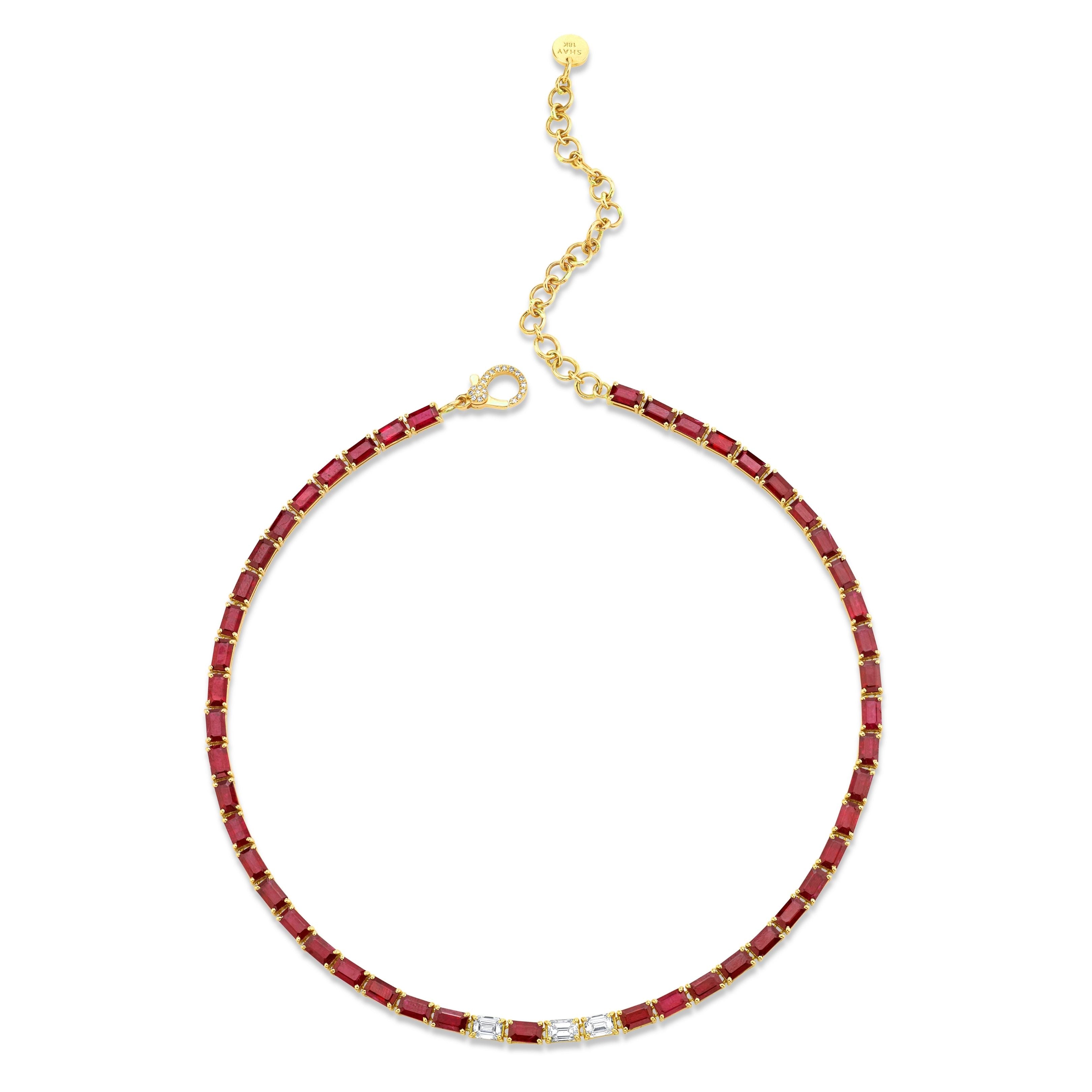 Pre-Owned Red Lab Created Ruby Rhodium Over Sterling Silver Tennis Necklace  63.65ctw - P31061 | JTV.com