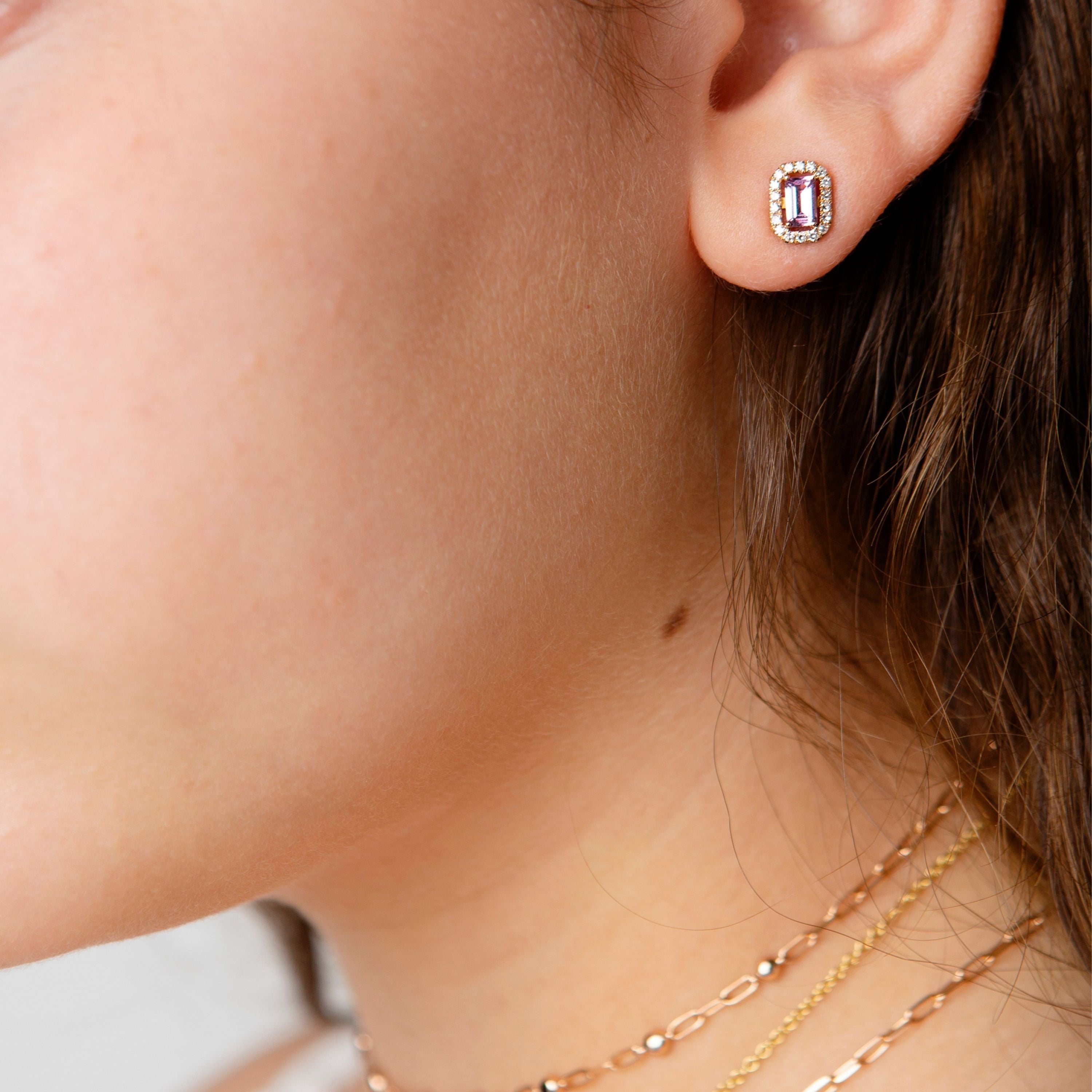 READY TO SHIP MINI ME DIAMOND HALO EMERALD STUDS