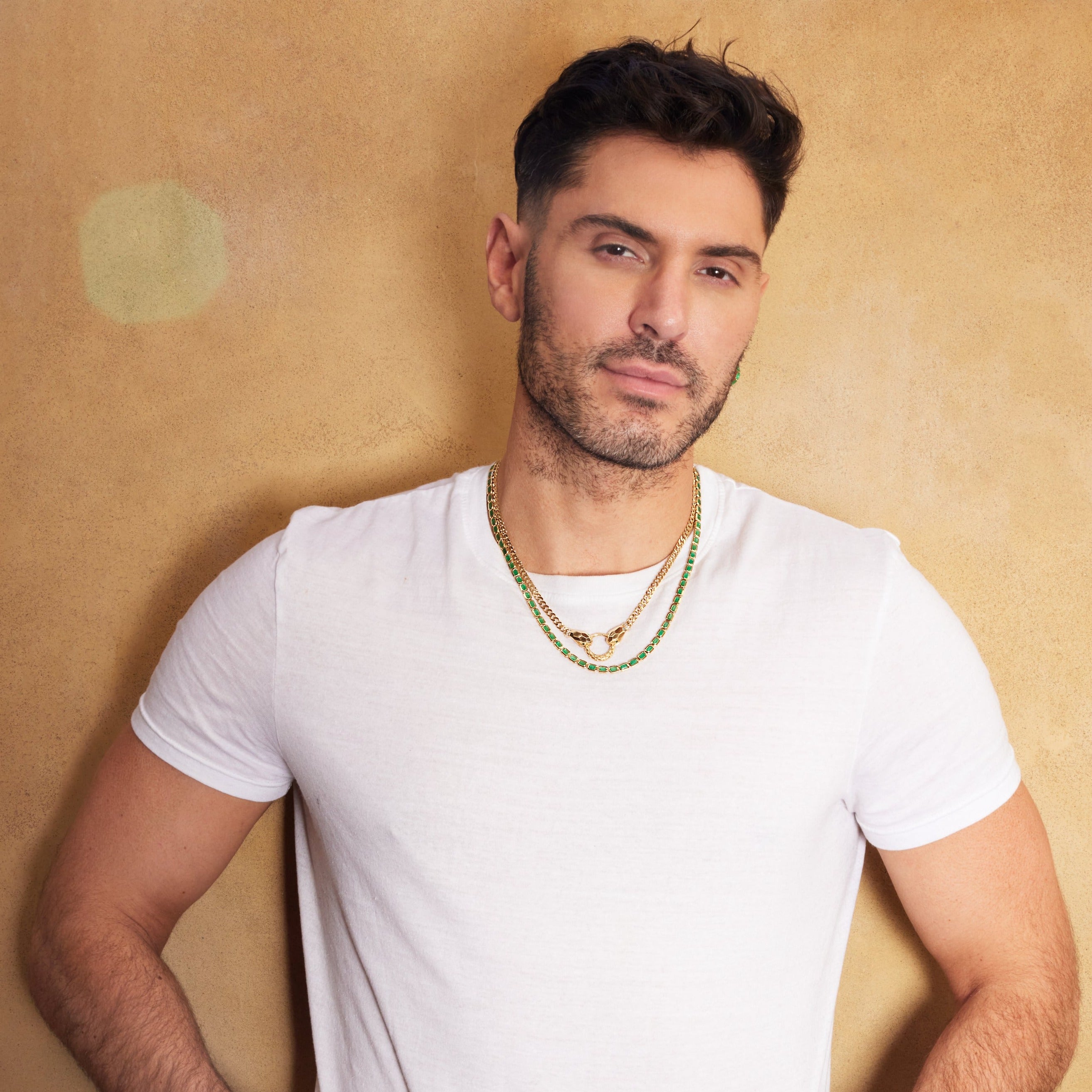 READY TO SHIP MEN'S EMERALD BEZEL TENNIS NECKLACE