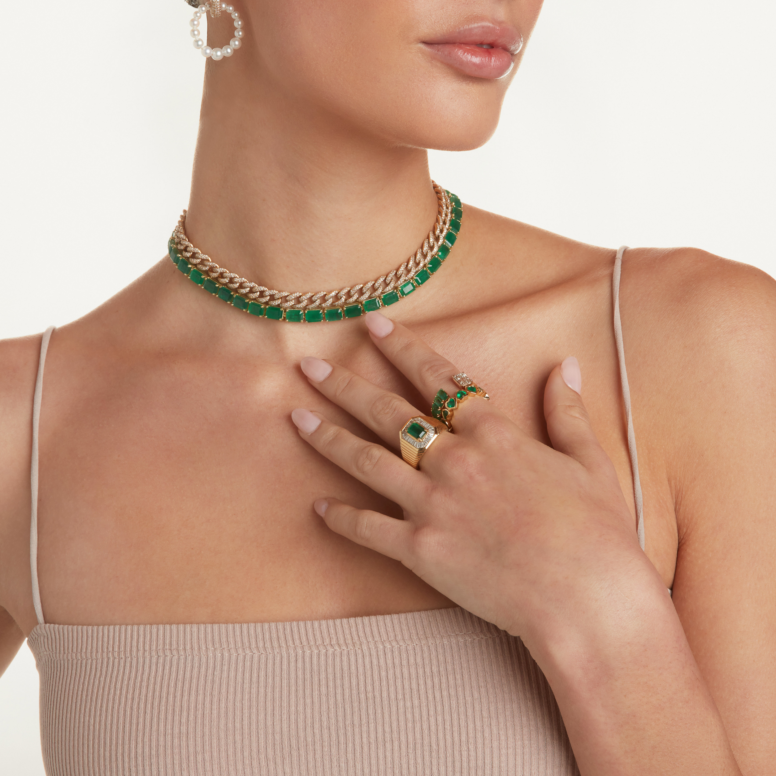 READY TO SHIP EMERALD & DIAMOND BEZEL HEART BAND