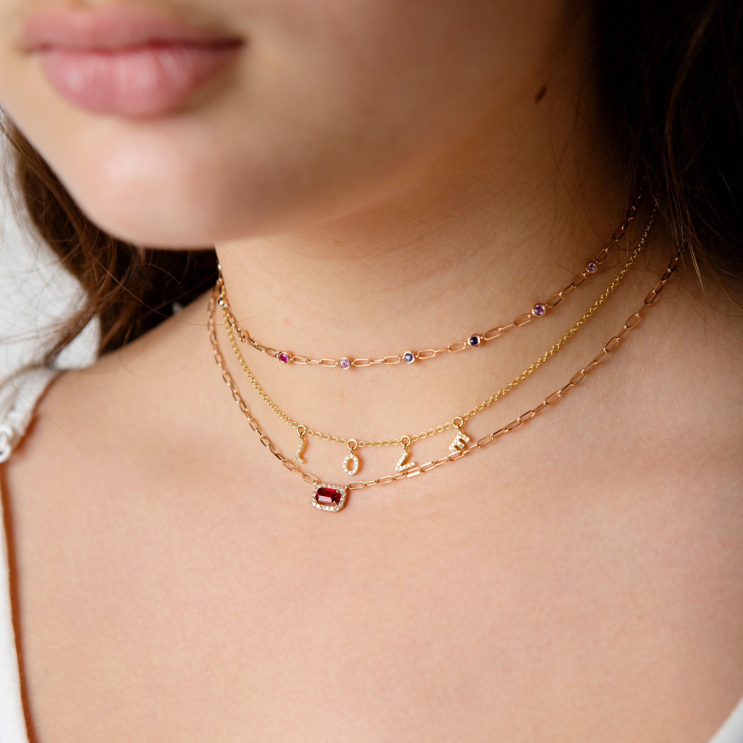 MINI ME DIAMOND & RUBY HALO DROP NECKLACE