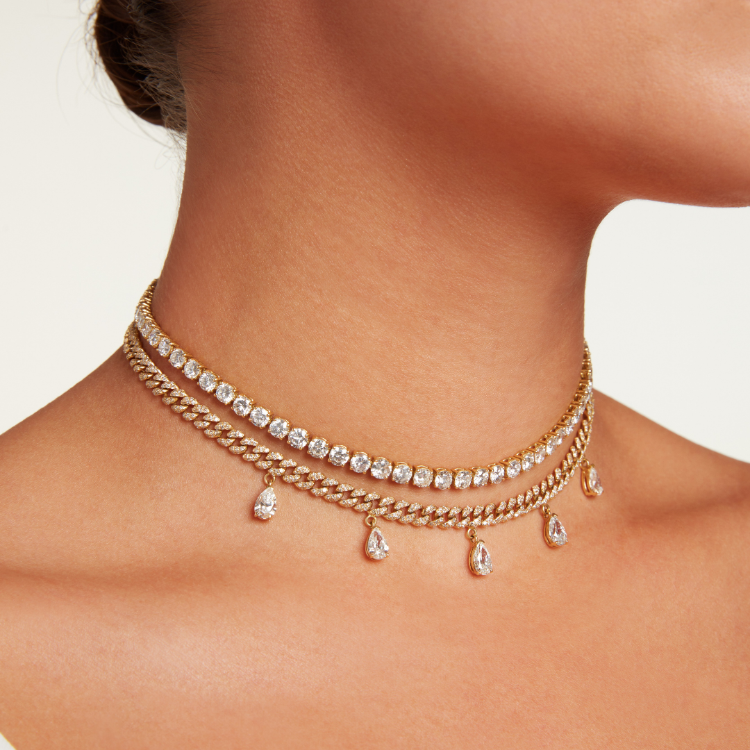READY TO SHIP DIAMOND PEAR DROP LINK CHOKER