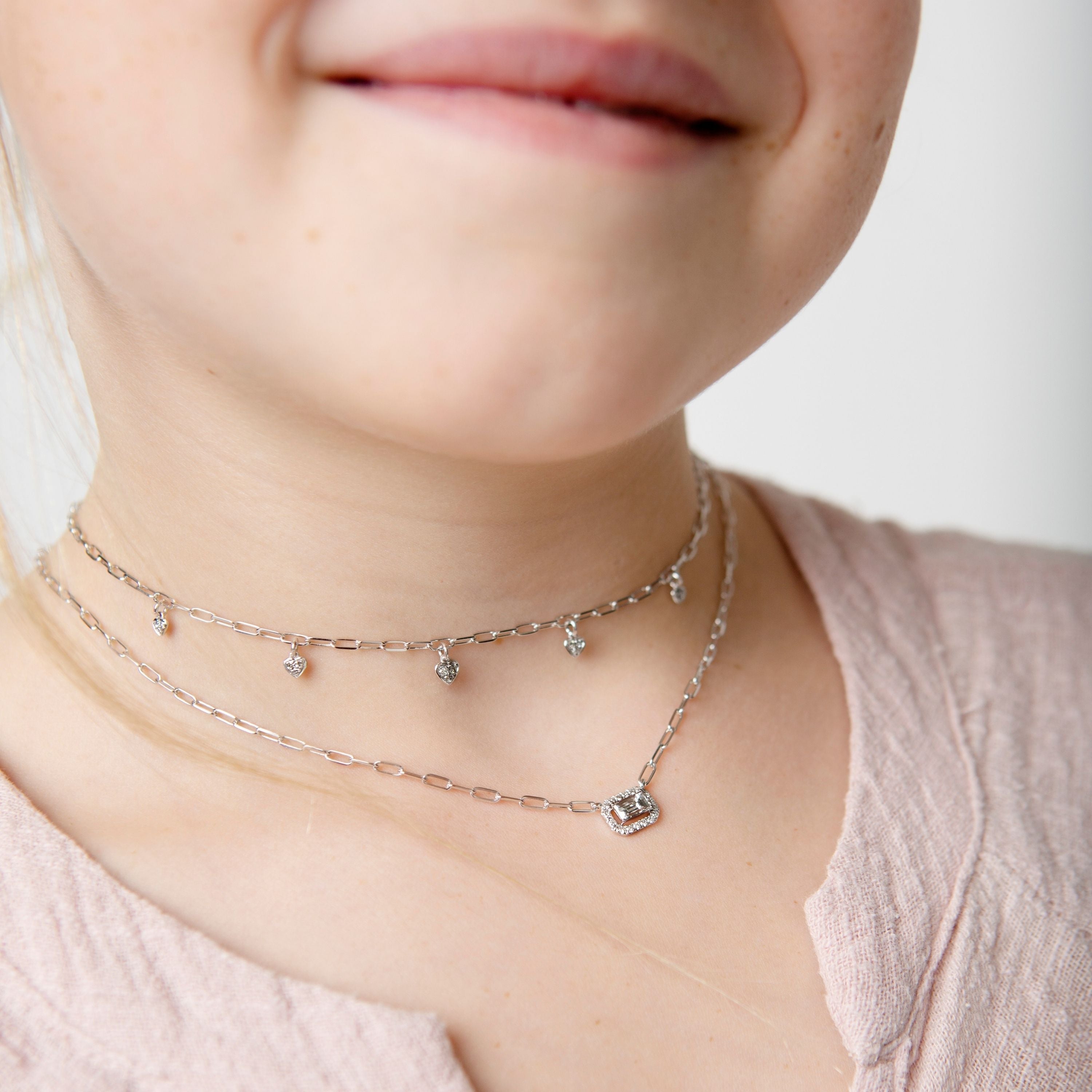 READY TO SHIP MINI ME DIAMOND PAVE DANGLE DROP HEART NECKLACE