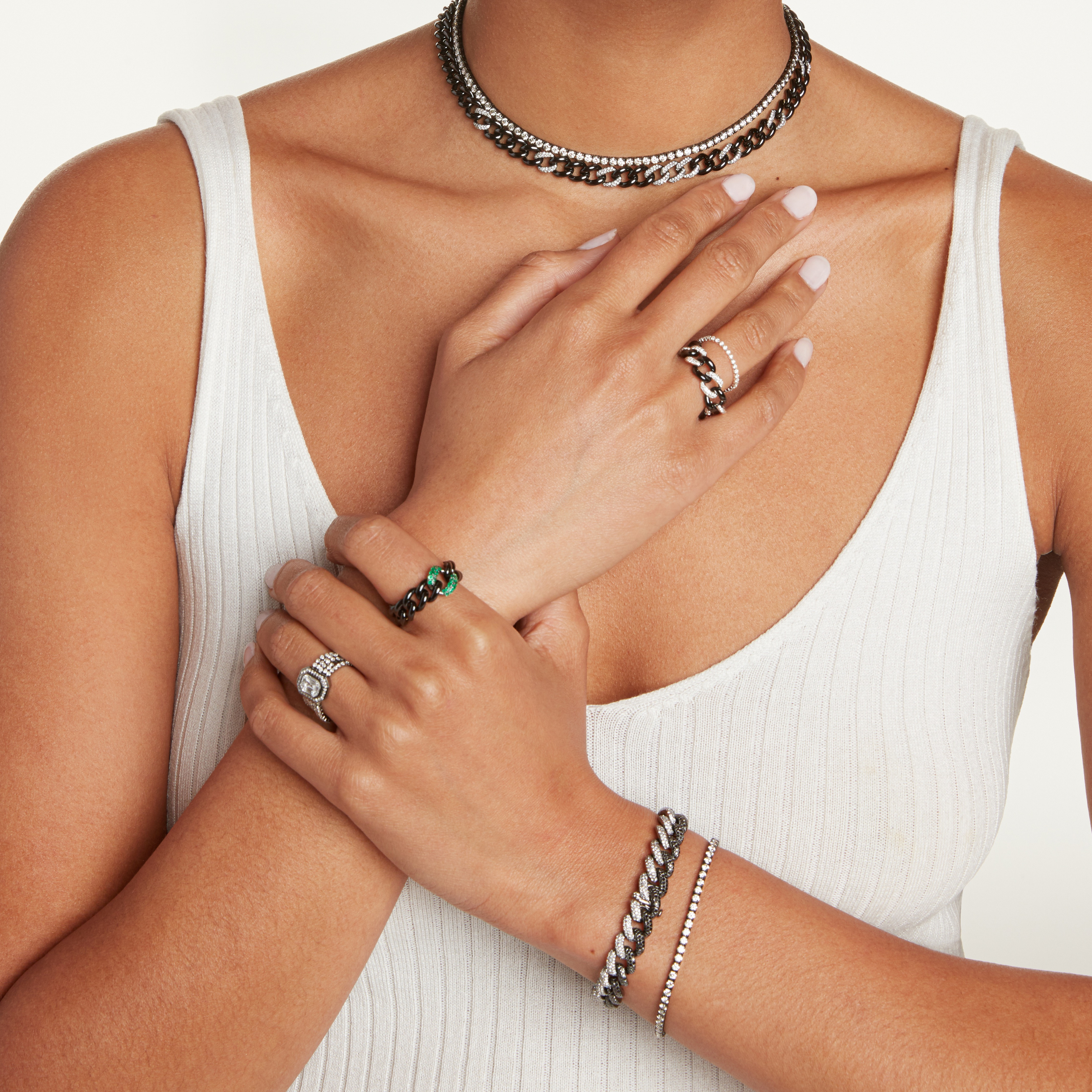 DIAMOND TWO-TONE MEDIUM PAVE LINK BRACELET