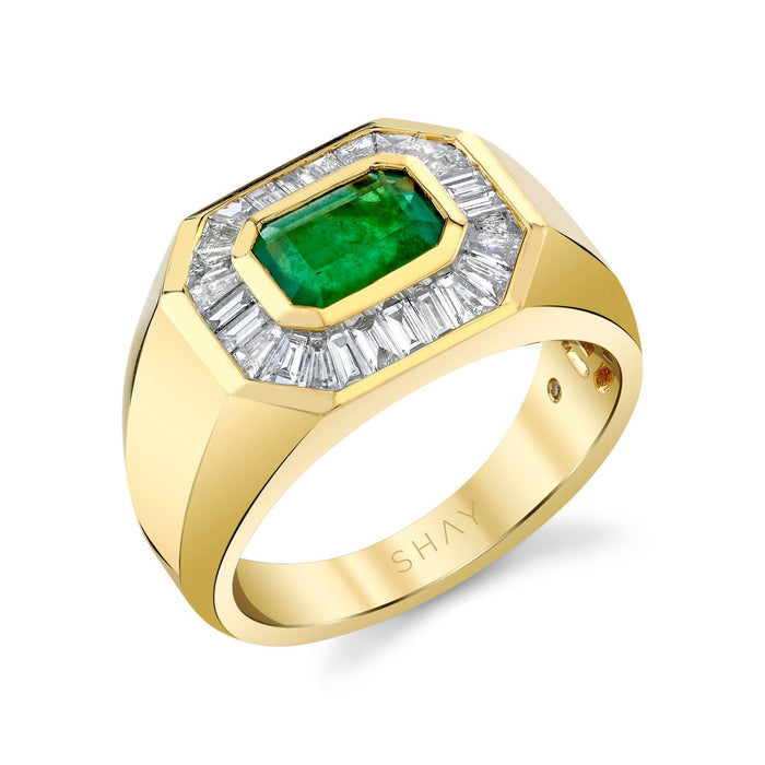 READY TO SHIP EMERALD & DIAMOND BAGUETTE CHAMPIONSHIP RING