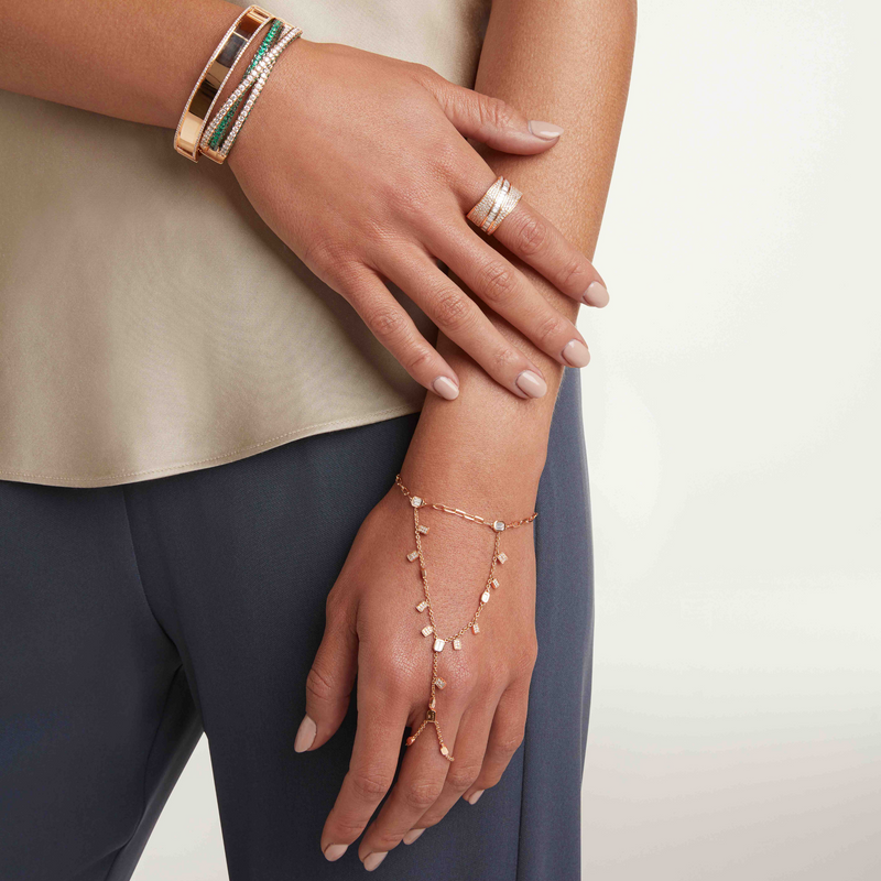 READY TO SHIP EMERALD 3 SIDED ORBIT BANGLE
