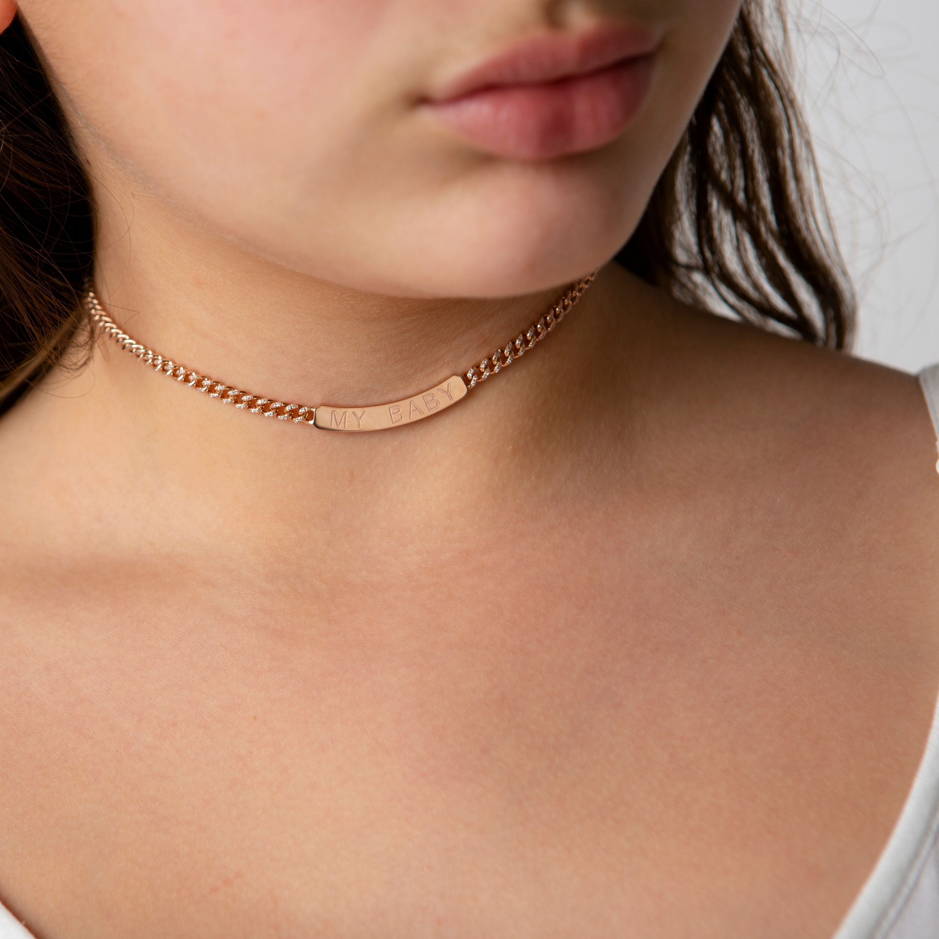 READY TO SHIP MINI ME DIAMOND PAVE CUSTOM ID BAR NAMEPLATE NECKLACE