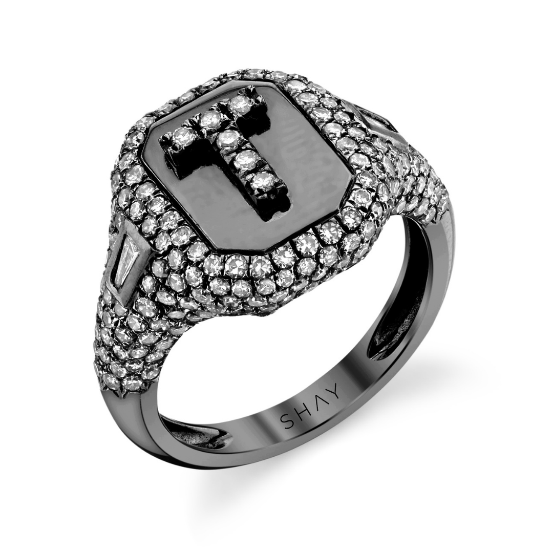 DIAMOND PAVE INITIAL PINKY RING – SHAY JEWELRY