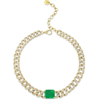 EMERALD SOLITAIRE PAVE GEO LINK NECKLACE