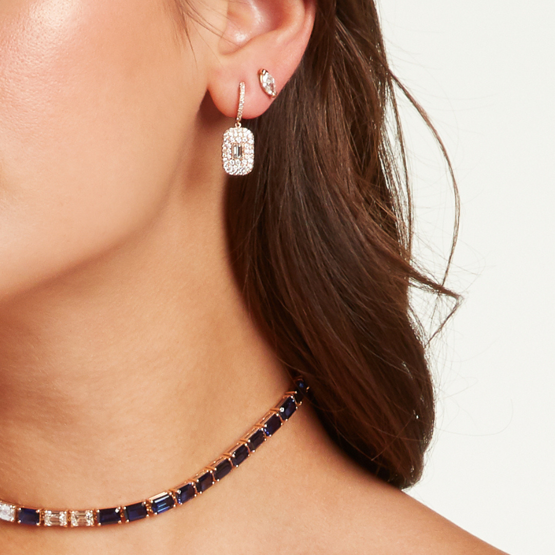 DIAMOND PAVE BAGUETTE DROP EARRINGS