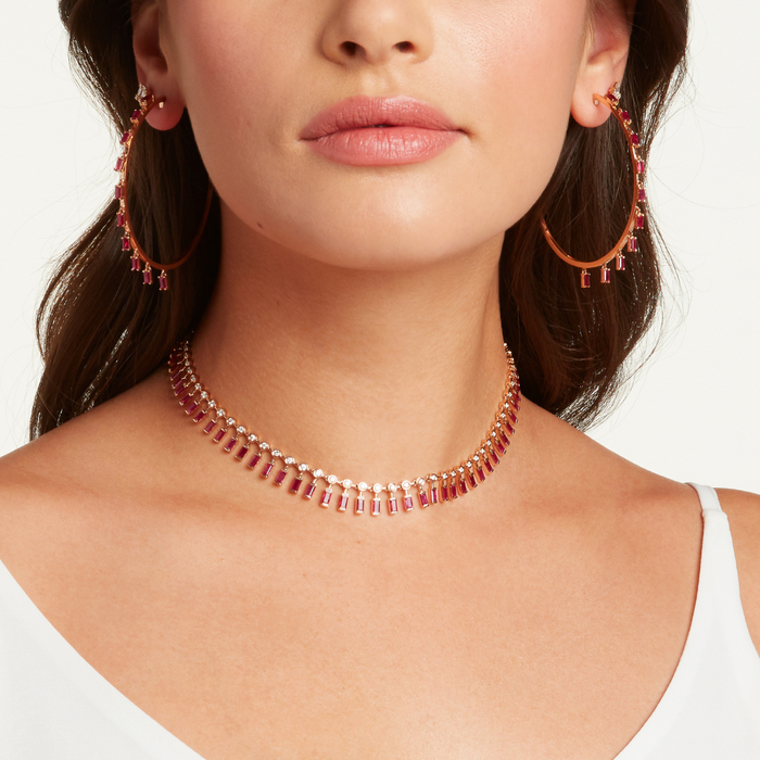 READY TO SHIP RUBY BAGUETTE DANGLE HOOPS