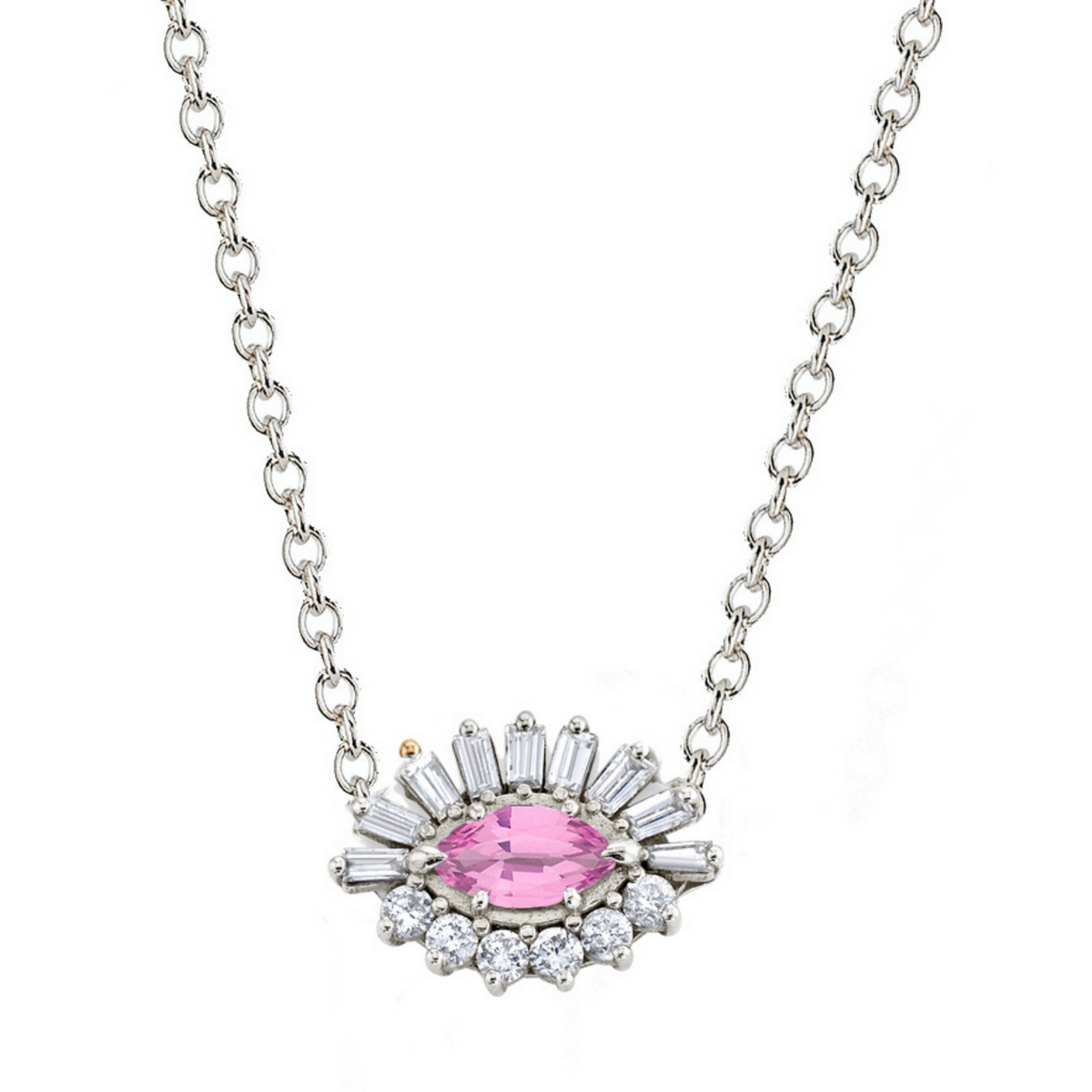 Pink Sapphire & Diamond Evil Eye Necklace White Gold/Pink Sapphire