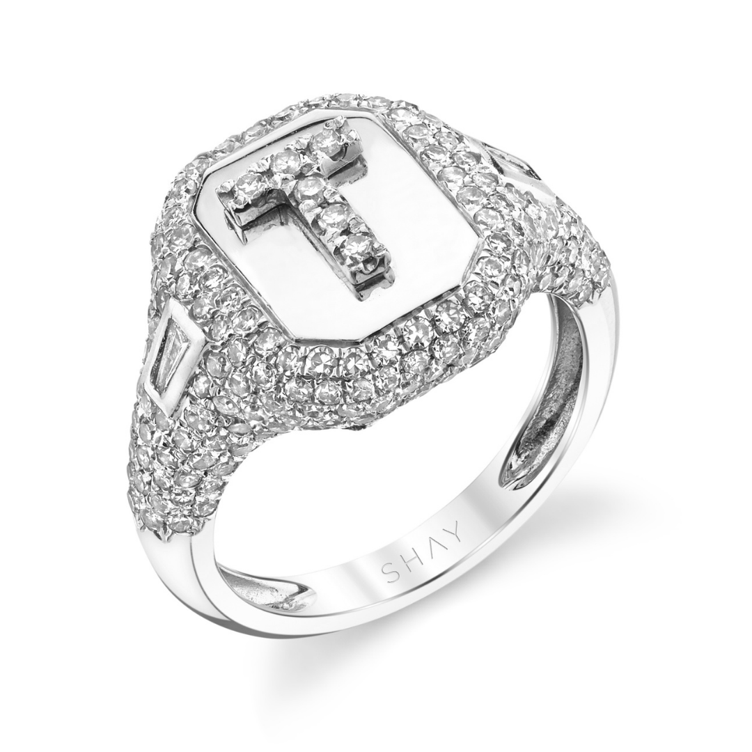 DIAMOND PAVE INITIAL PINKY RING