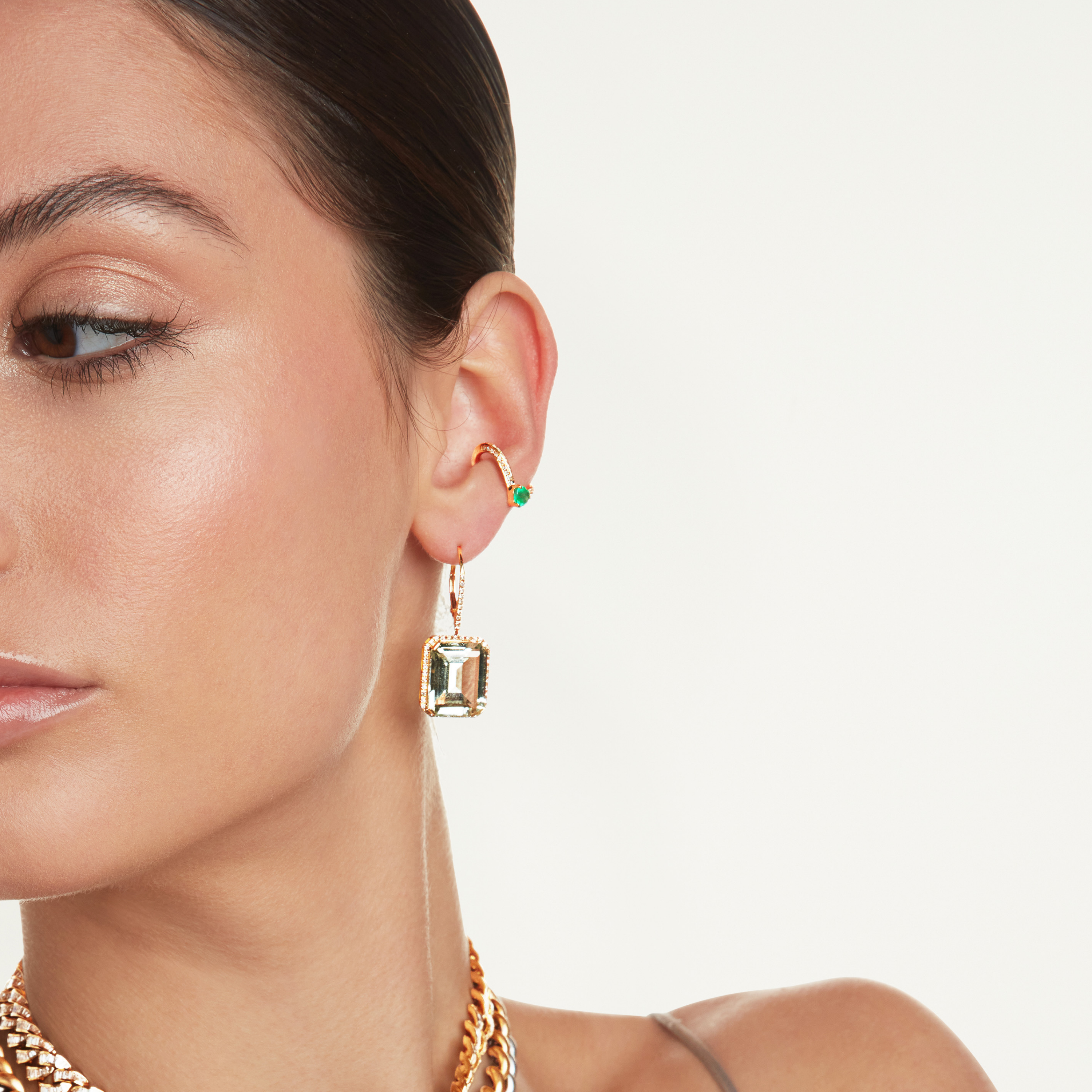 READY TO SHIP EMERALD HEART CHEVRON EAR CUFF