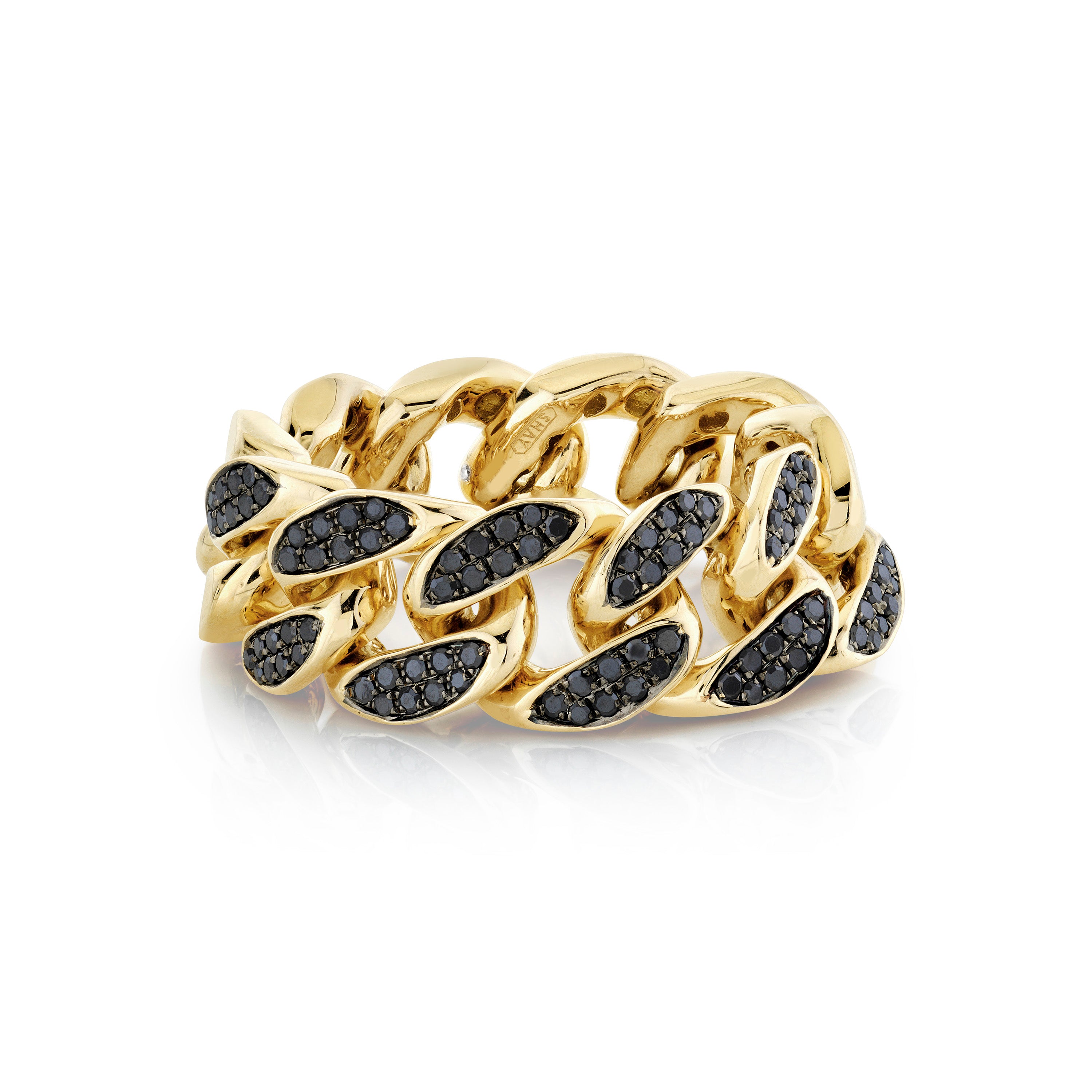 MEN'S PARTIAL PAVE BLACK DIAMOND FLAT LINK RING – SHAY JEWELRY