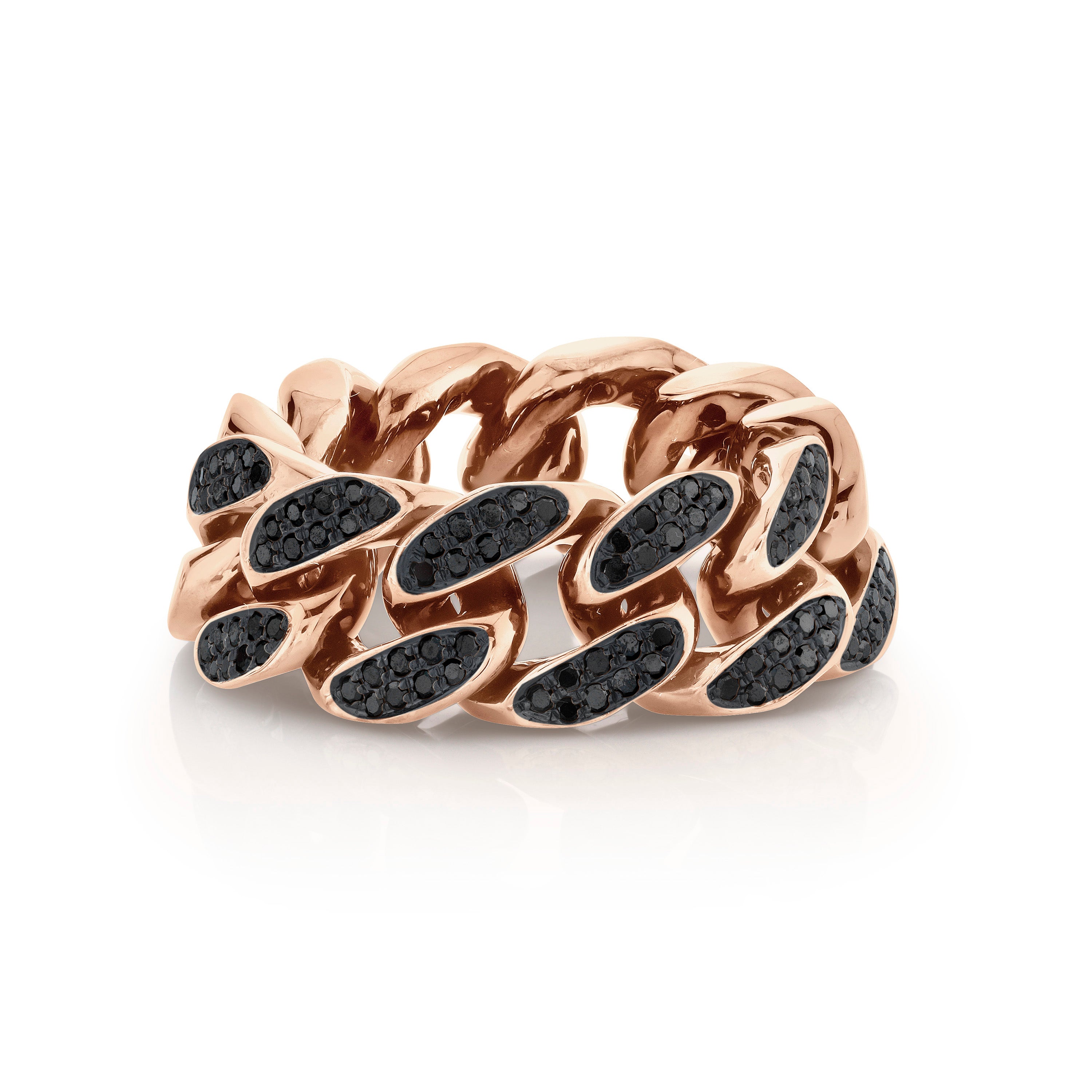 MEN'S PARTIAL PAVE BLACK DIAMOND FLAT LINK RING – SHAY JEWELRY