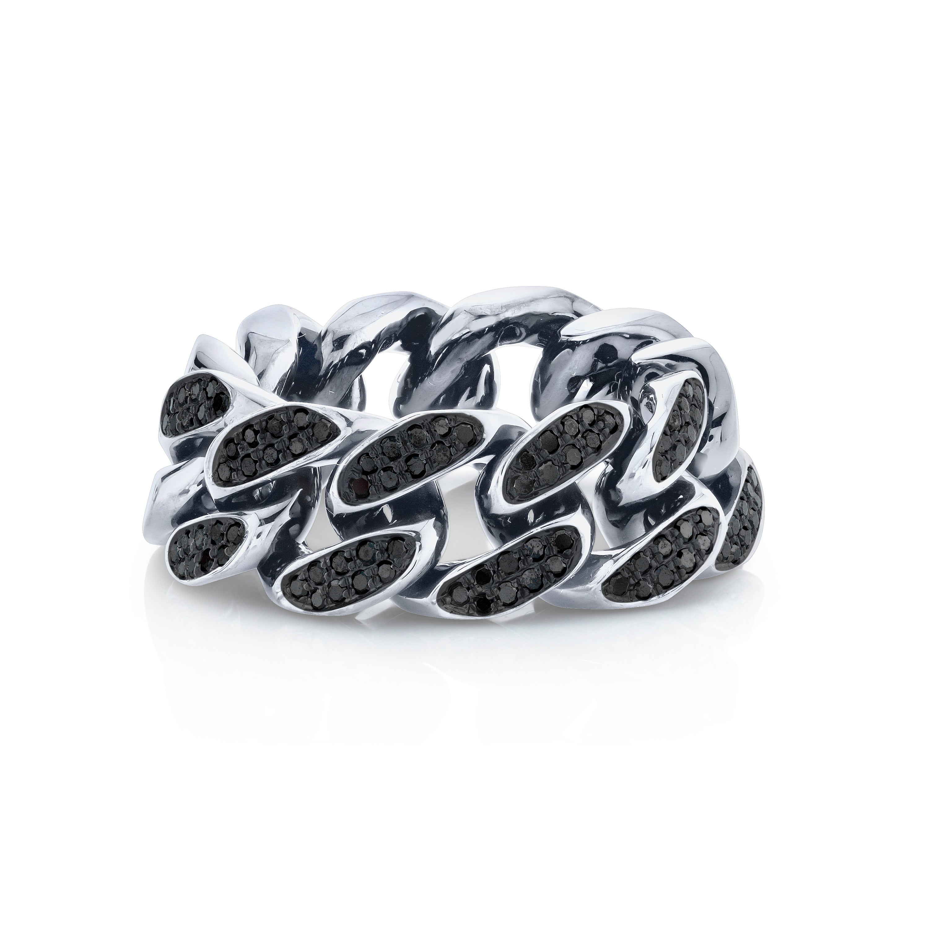 MEN'S PARTIAL PAVE BLACK DIAMOND FLAT LINK RING